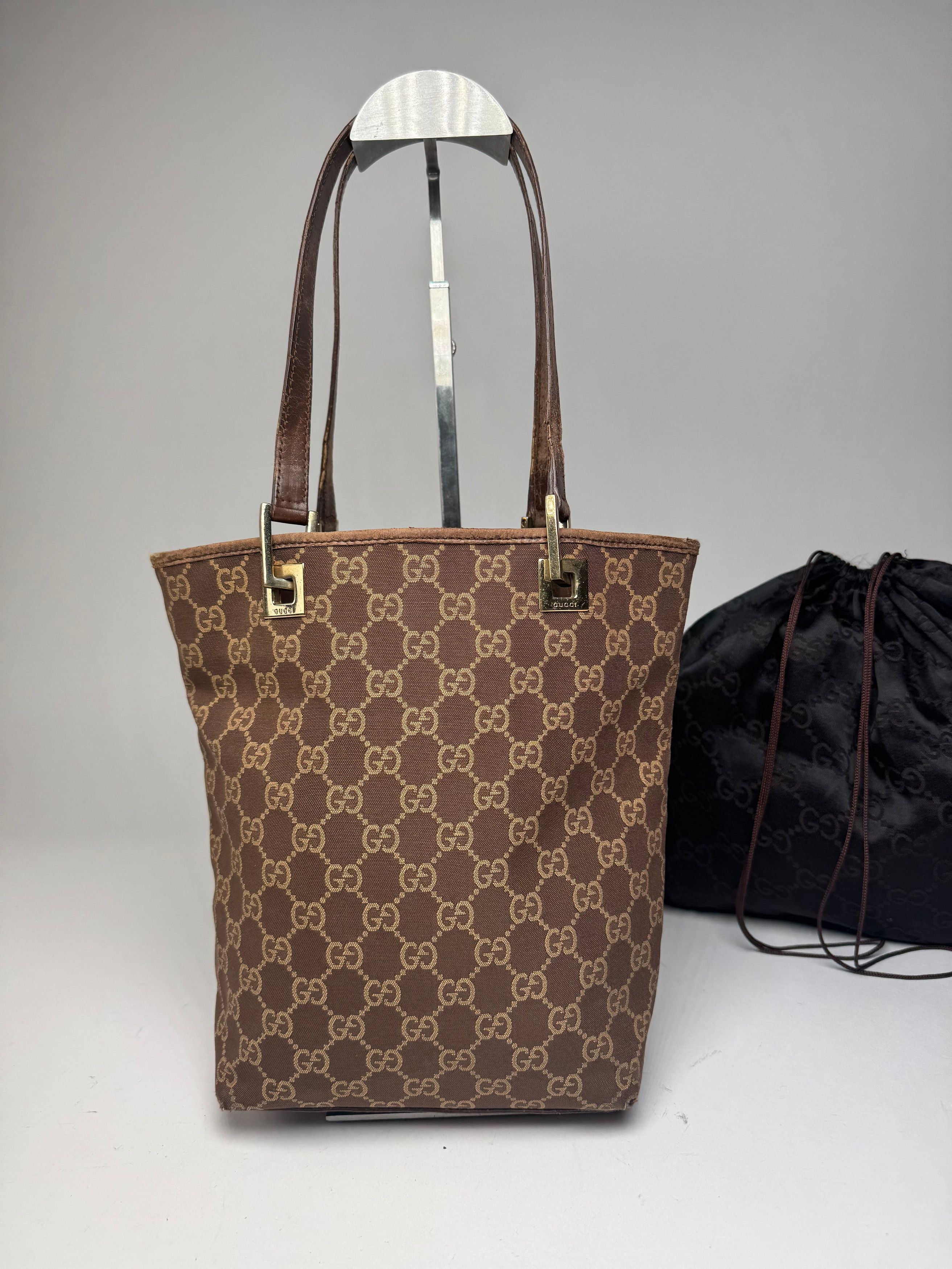 Gucci Vintage Monogram Mini Tote Bag Gold Brown Size ONE SIZE - 9 Thumbnail