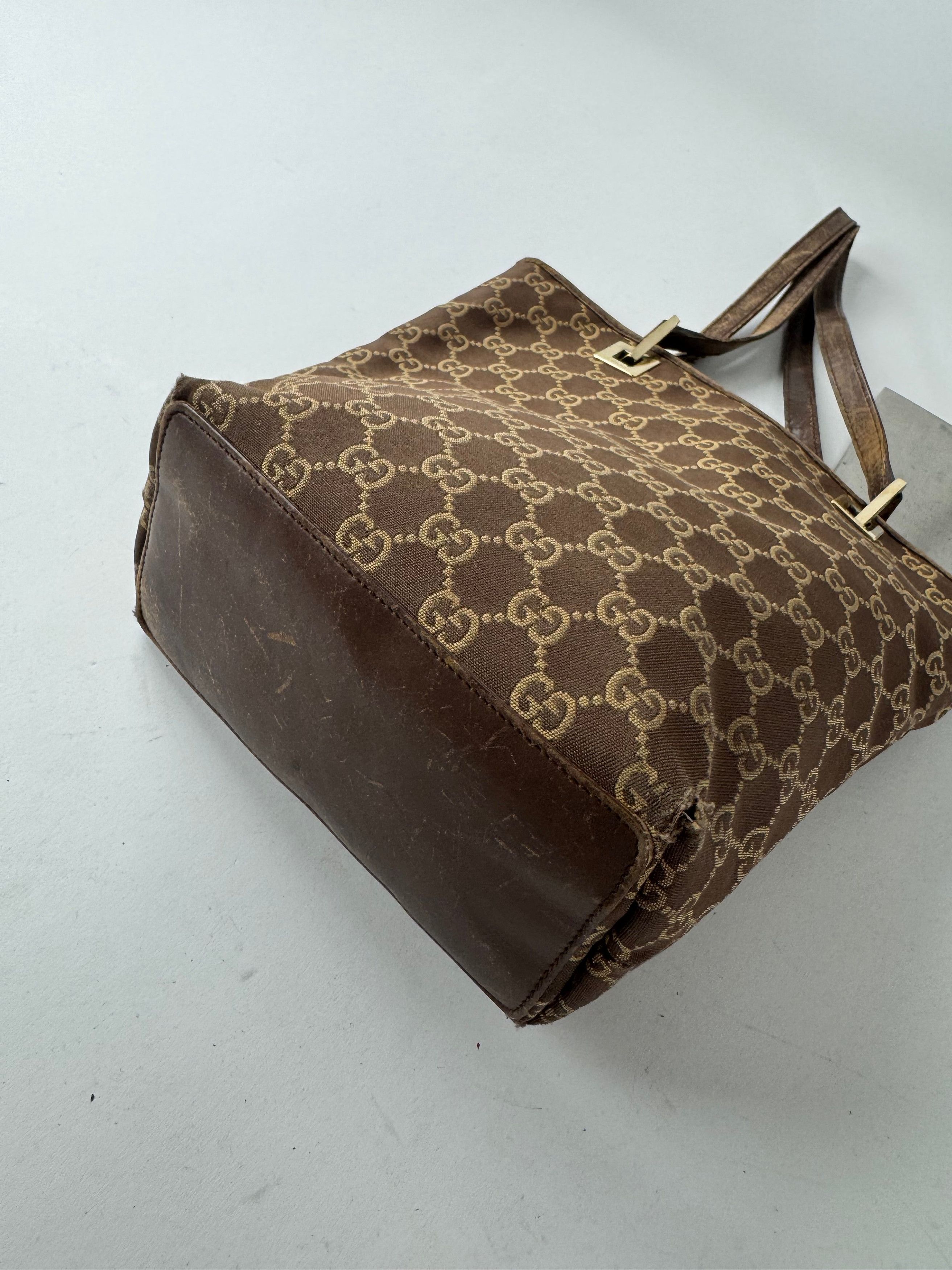 Gucci Vintage Monogram Mini Tote Bag Gold Brown Size ONE SIZE - 14 Thumbnail