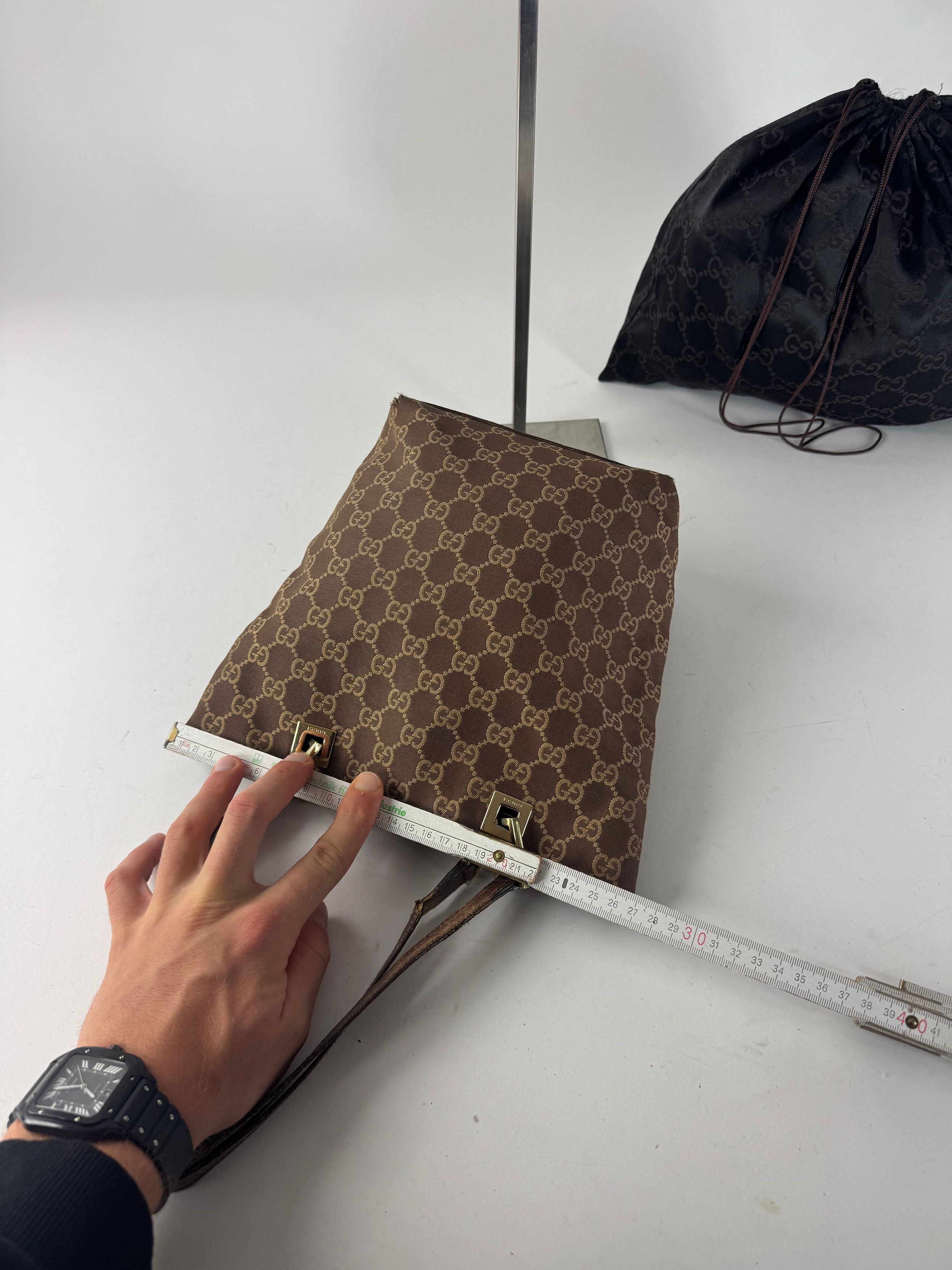 Gucci Vintage Monogram Mini Tote Bag Gold Brown Size ONE SIZE - 11 Thumbnail
