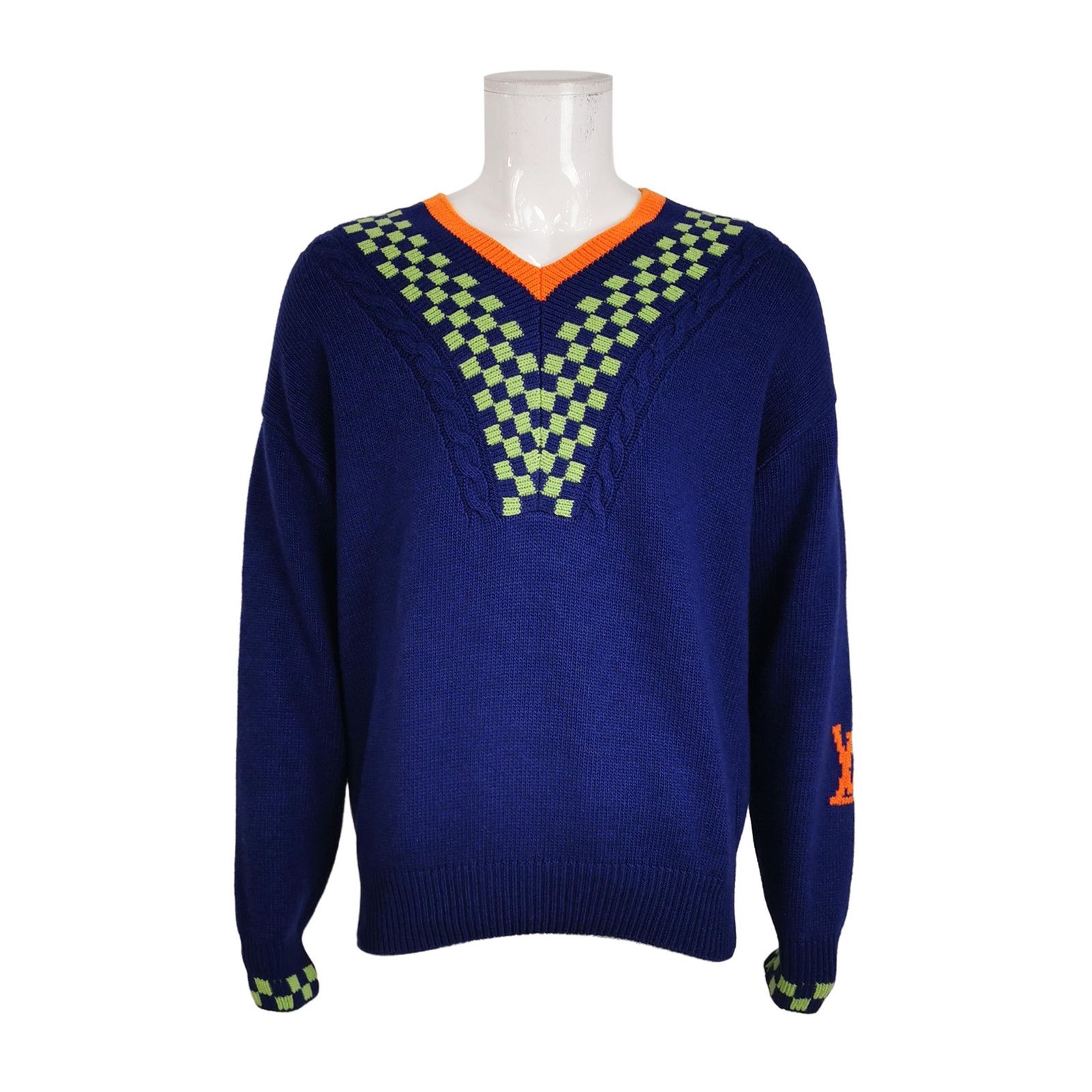 Louis Vuitton Louis Vuitton Blue Checkered V-Neck Sweater L Size US L / EU 52-54 / 3 - 2 Thumbnail