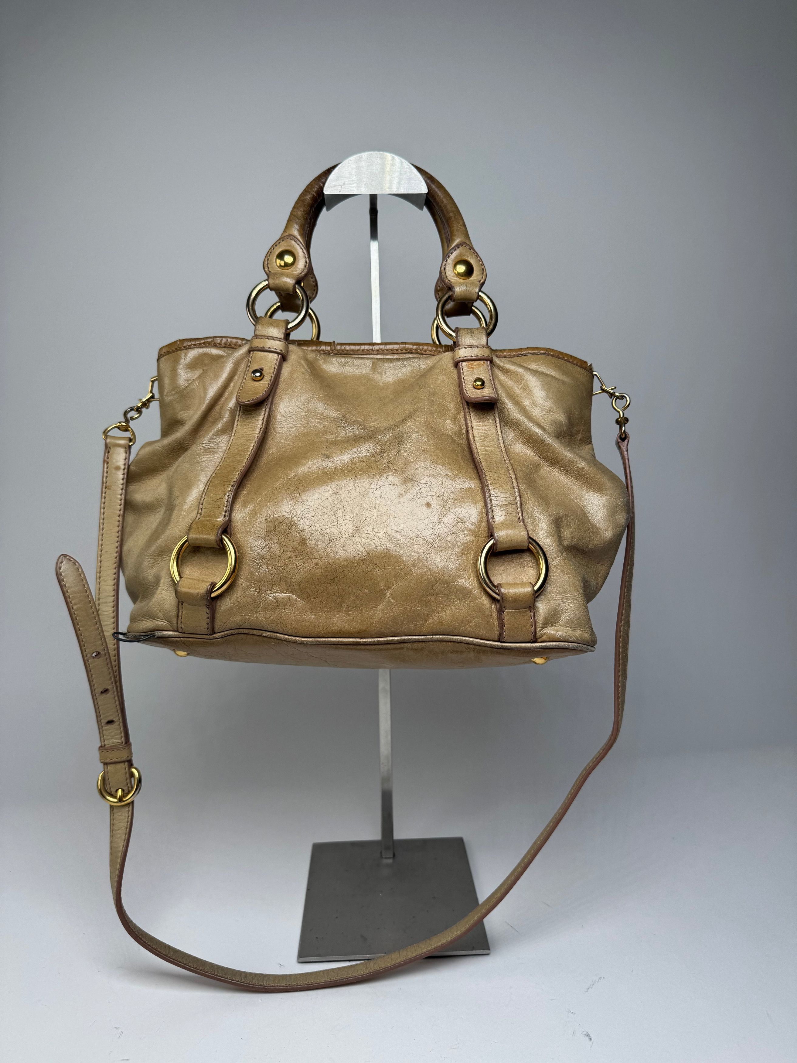 Miu Miu Vintage 2Way Leather Habdbag Gold Size ONE SIZE - 3 Thumbnail