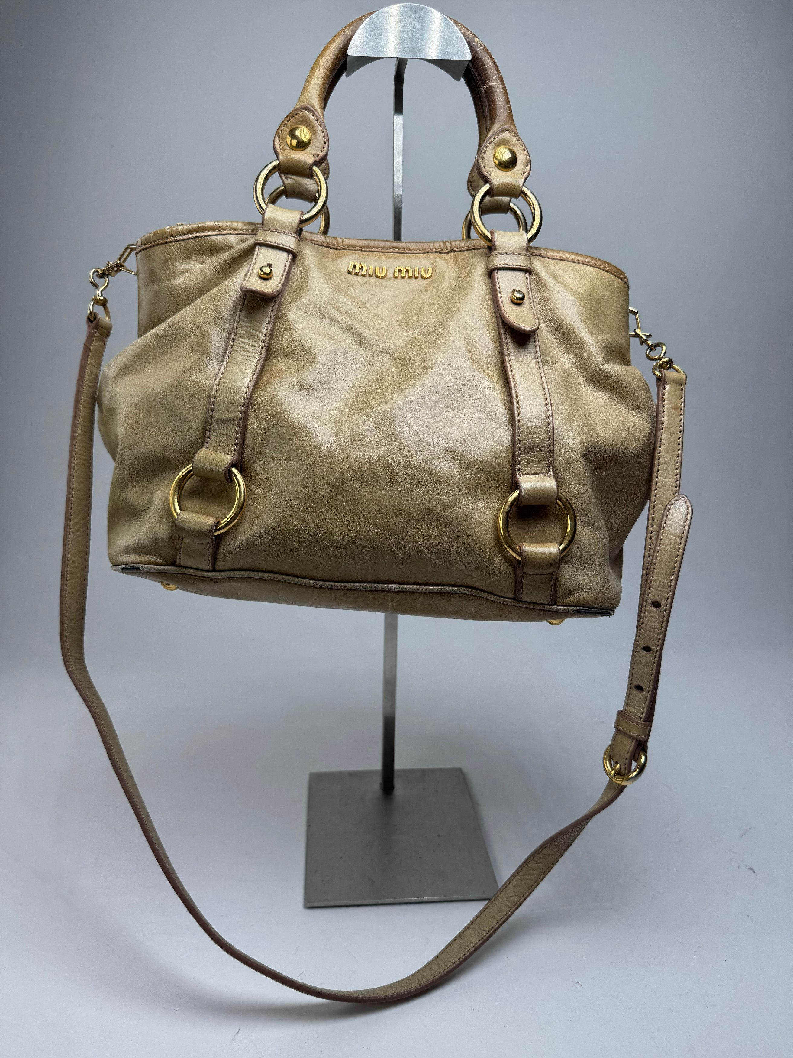 Miu Miu Vintage 2Way Leather Habdbag Gold Size ONE SIZE - 7 Thumbnail
