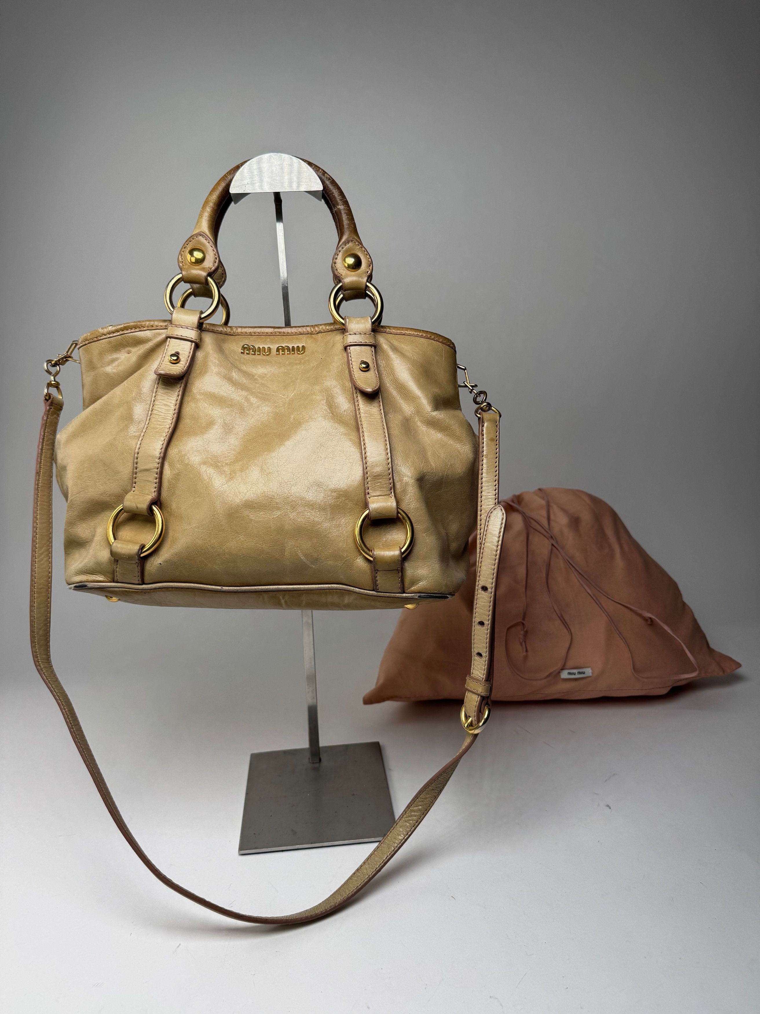 Miu Miu Vintage 2Way Leather Habdbag Gold Size ONE SIZE - 2 Thumbnail