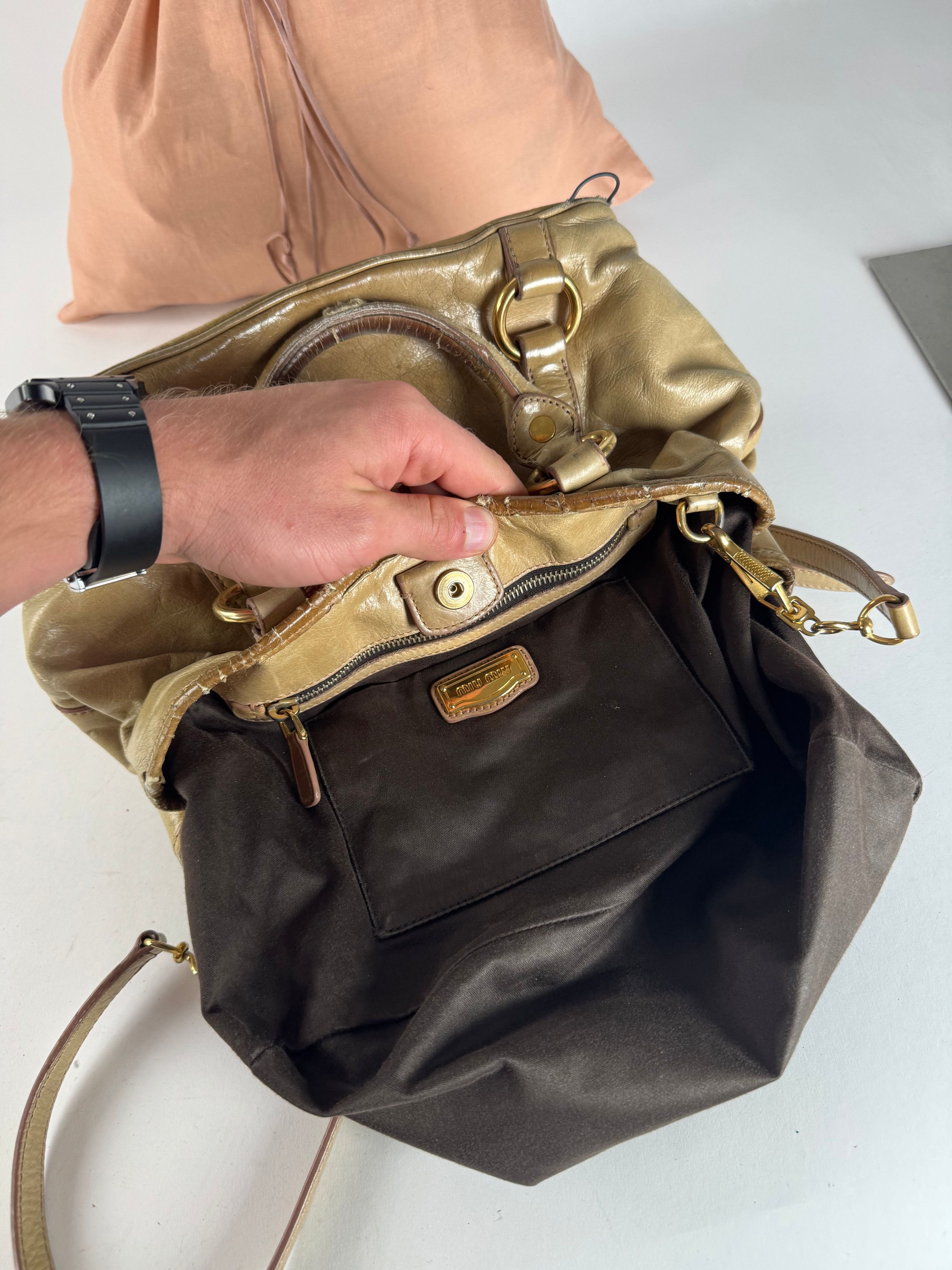 Miu Miu Vintage 2Way Leather Habdbag Gold Size ONE SIZE - 4 Thumbnail