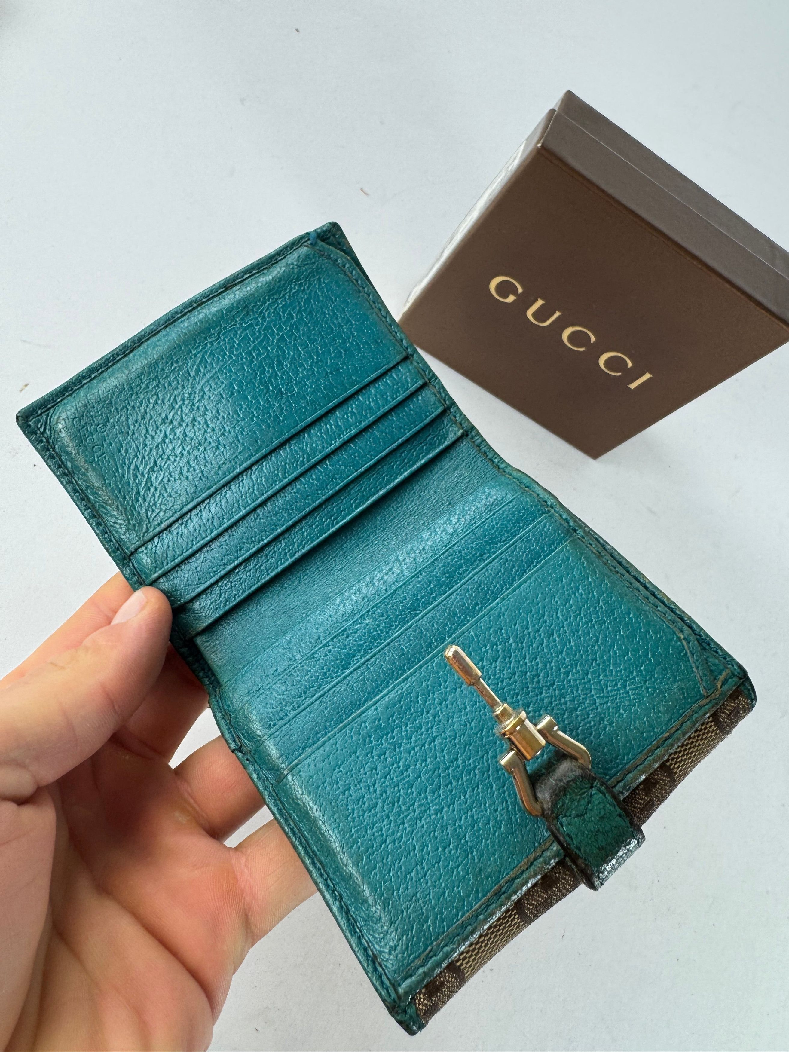 Gucci Vintage Monogram Jackie Wallet Brown Turquoise Size ONE SIZE - 6 Thumbnail