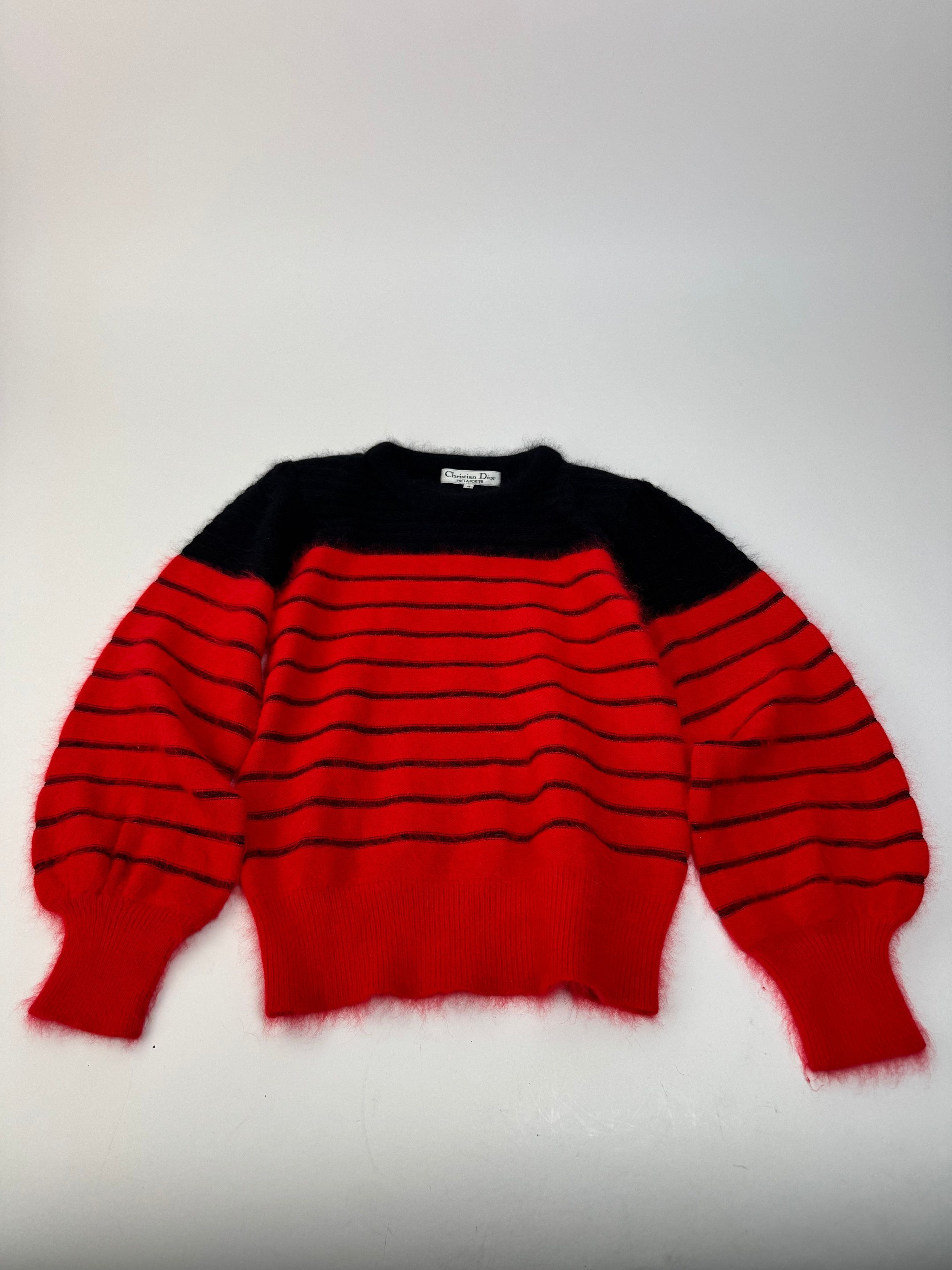 Dior Vintage Mohair Striped Sweater Black Red M Size M / US 6-8 / IT 42-44 - 5 Thumbnail