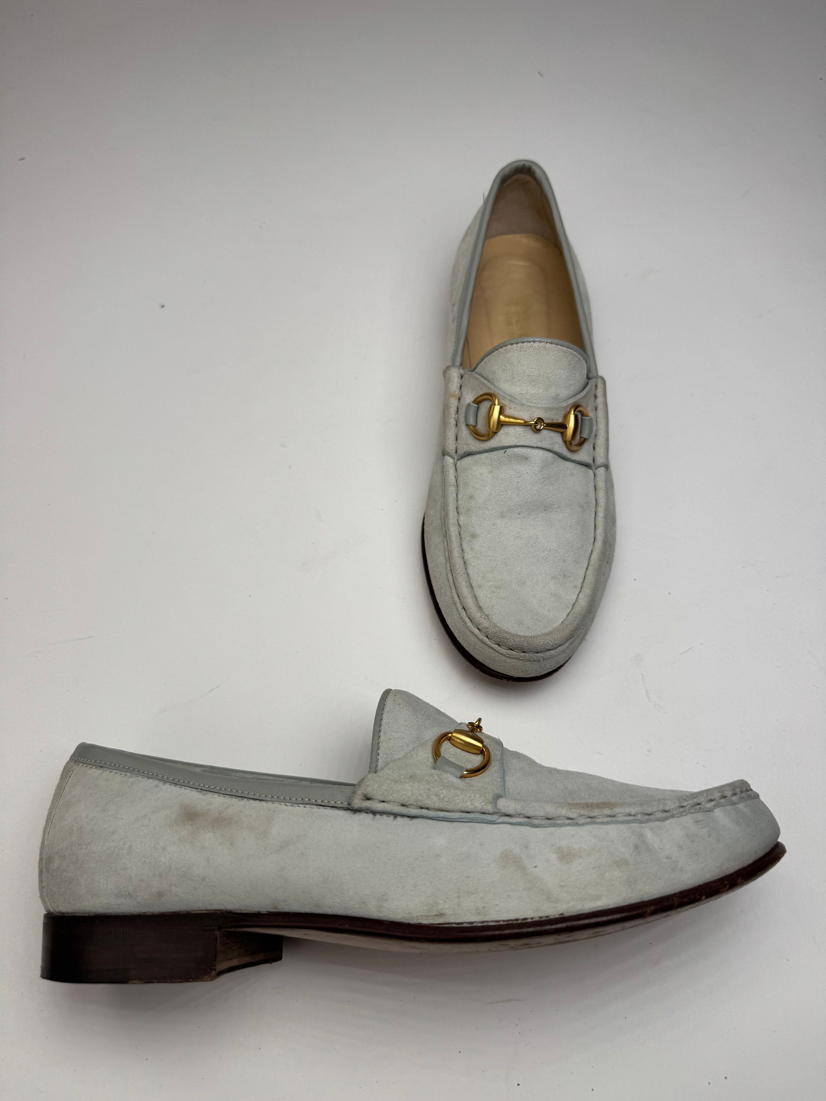 Gucci Vintage Suede Horsebit Loafer Light Blue 36,5C Size US 5.5 / IT 35.5 - 7 Thumbnail