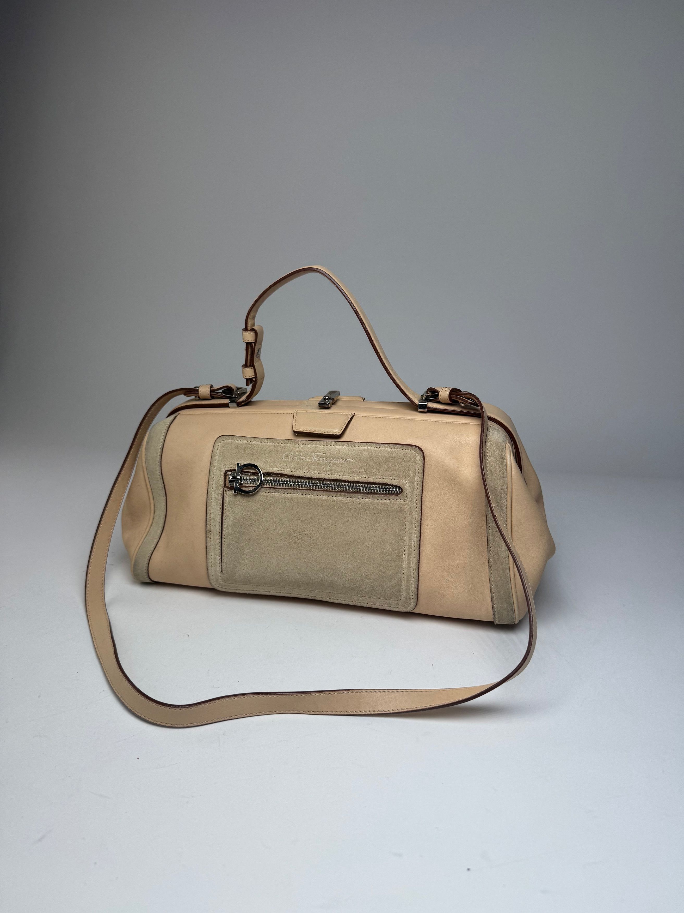 Salvatore Ferragamo Vintage 2Way leather / suede Handbag pink / grey Size ONE SIZE - 5 Thumbnail