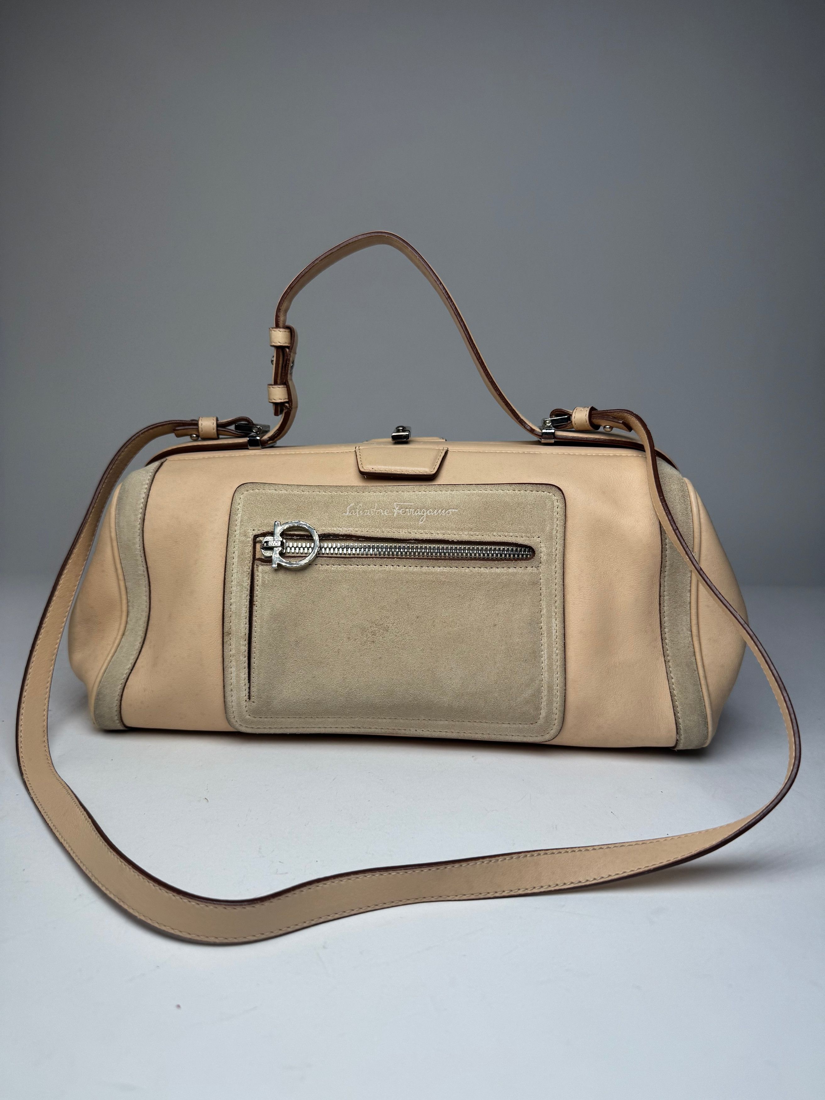 Salvatore Ferragamo Vintage 2Way leather / suede Handbag pink / grey Size ONE SIZE - 13 Thumbnail