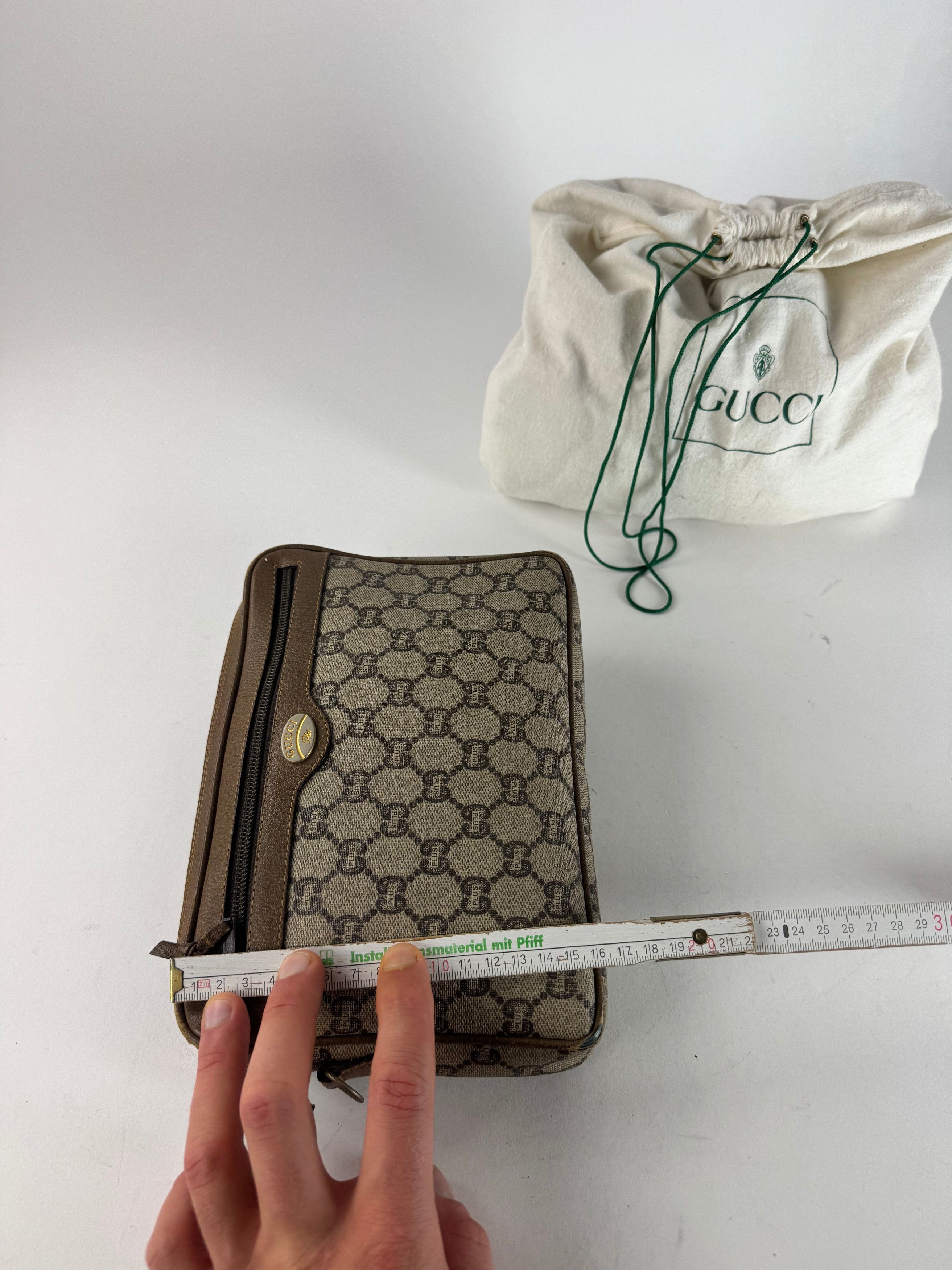 Gucci Vintage Monogram Leather Clutch Grey Brown Size ONE SIZE - 9 Thumbnail