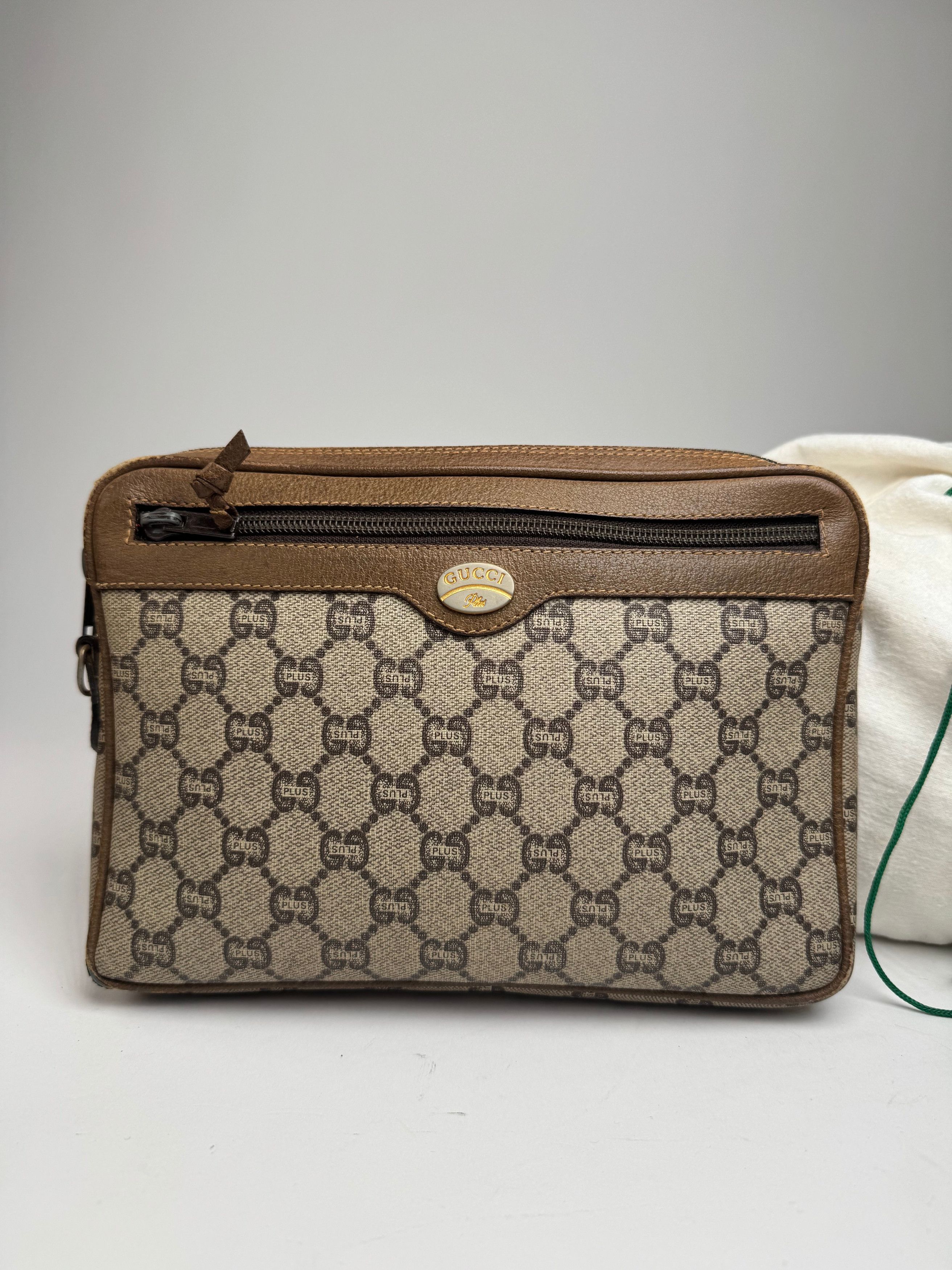 Gucci Vintage Monogram Leather Clutch Grey Brown Size ONE SIZE - 11 Thumbnail