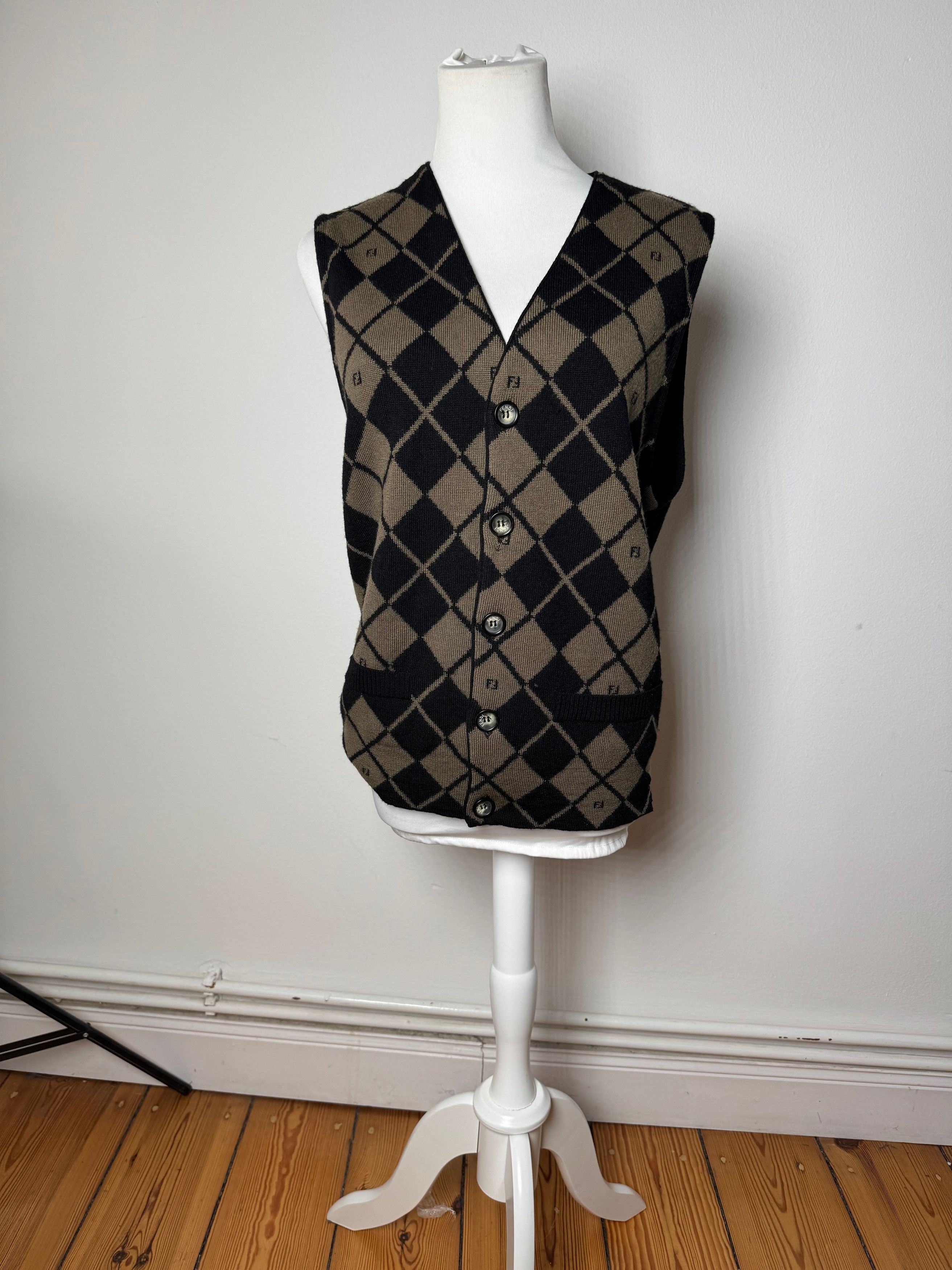 Fendi Vintage Wool West Black Brown L/XL Size XL / US 12-14 / IT 48-50 - 2 Thumbnail