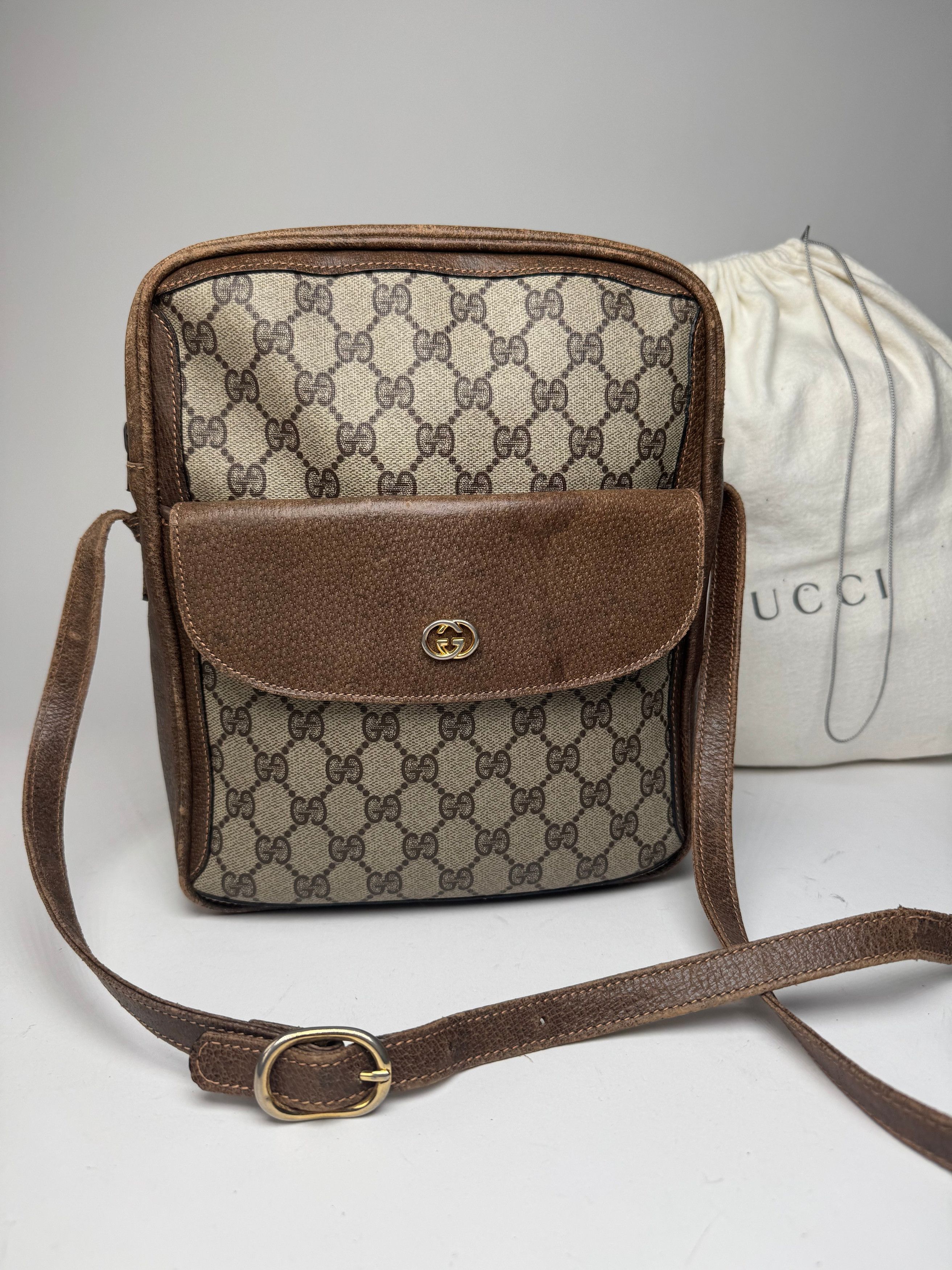 Gucci Vintage Monogram Leather Shoulder Bag Grey / Brown Size ONE SIZE - 7 Thumbnail