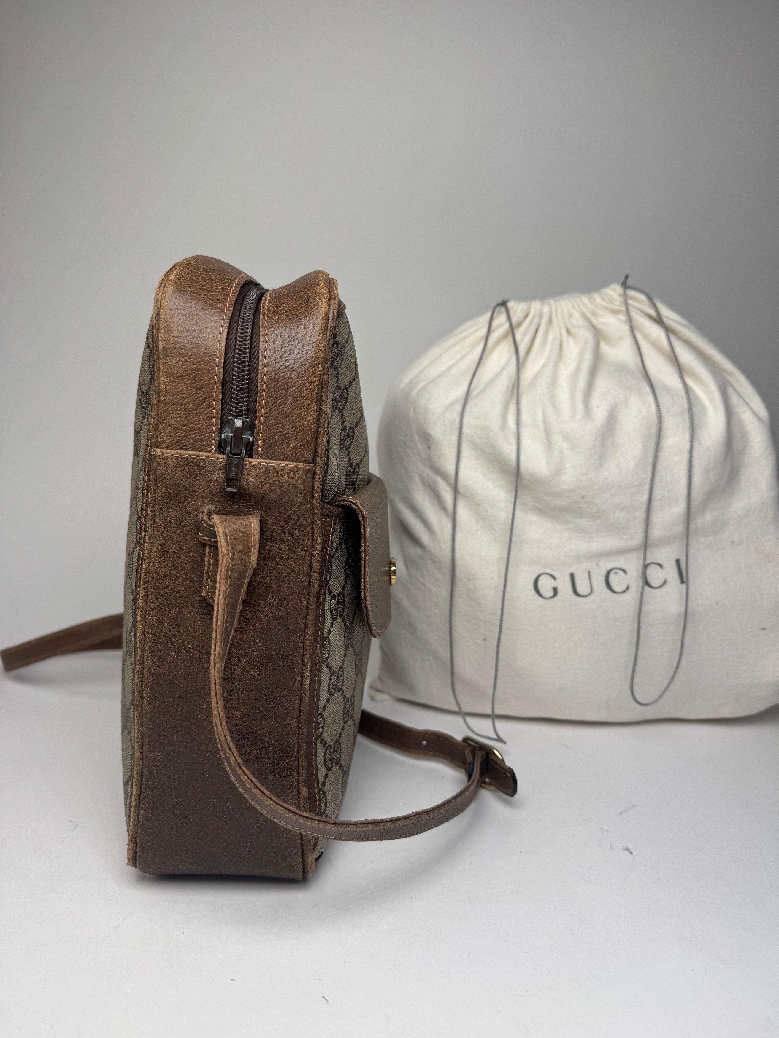 Gucci Vintage Monogram Leather Shoulder Bag Grey / Brown Size ONE SIZE - 10 Thumbnail