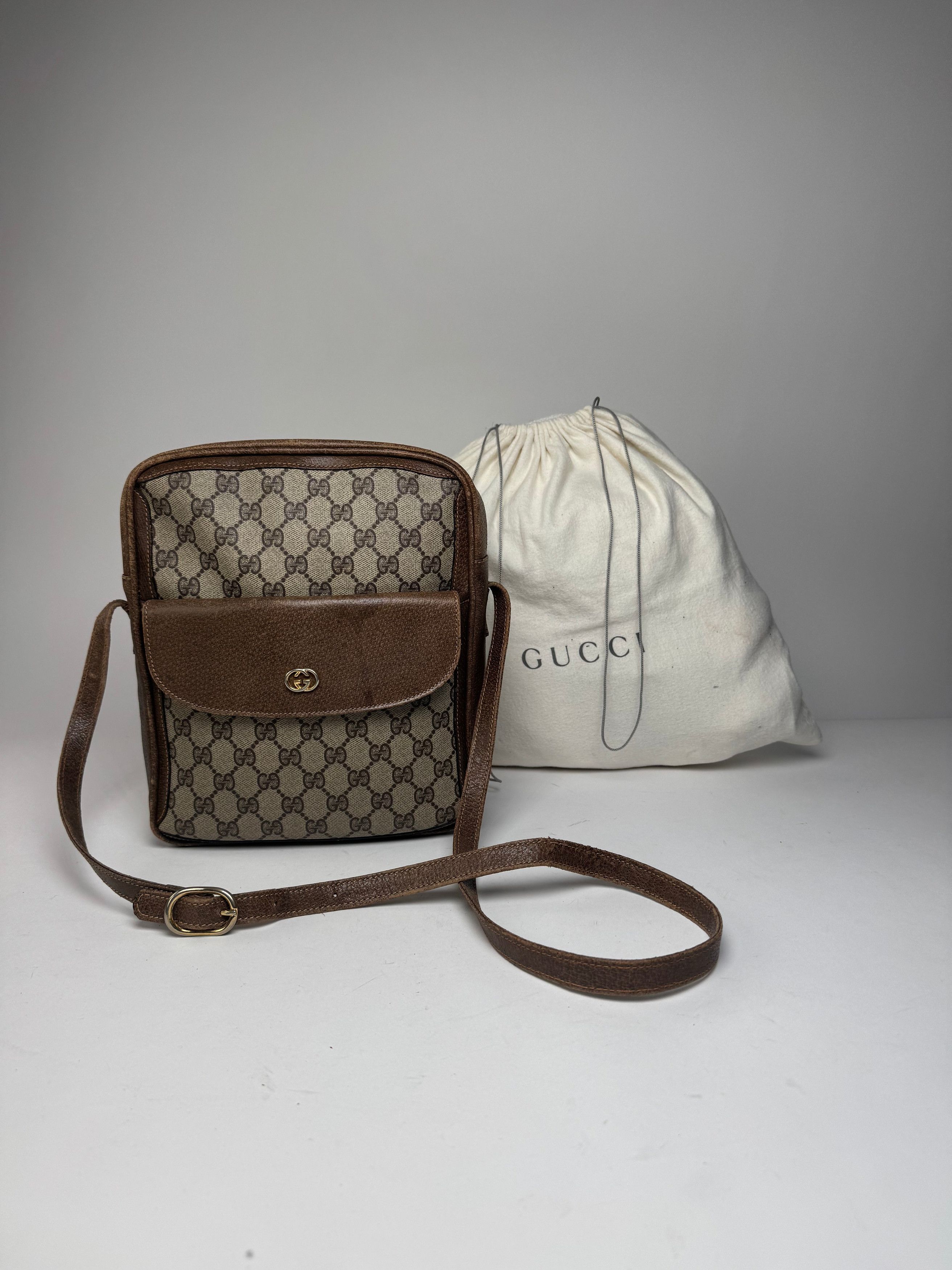 Gucci Vintage Monogram Leather Shoulder Bag Grey / Brown Size ONE SIZE - 15 Thumbnail