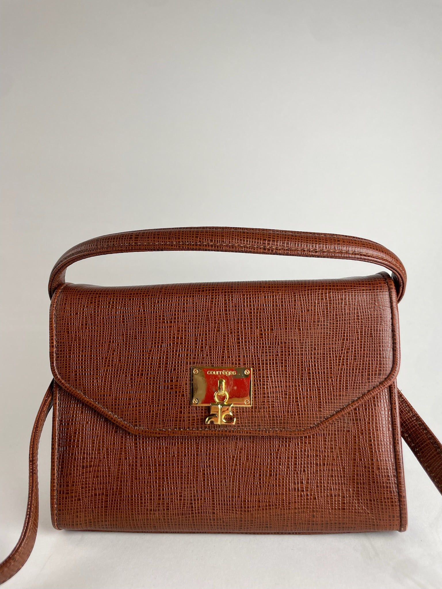 Courreges Vintage 2Way Leather Handbag Brown Size ONE SIZE - 8 Thumbnail