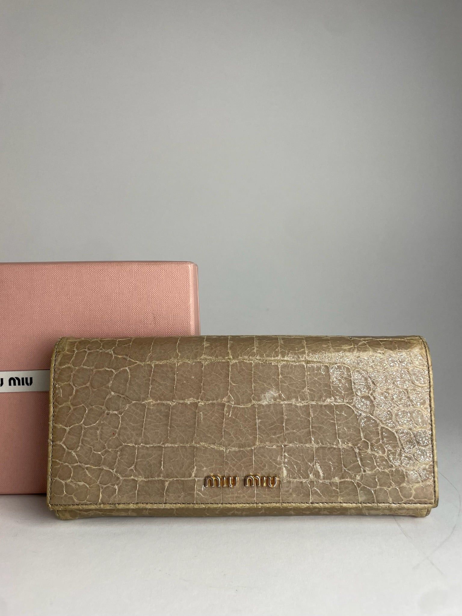 Miu Miu Vintage crocodile Emblossed Leather Wallet Brown Size ONE SIZE - 5 Thumbnail