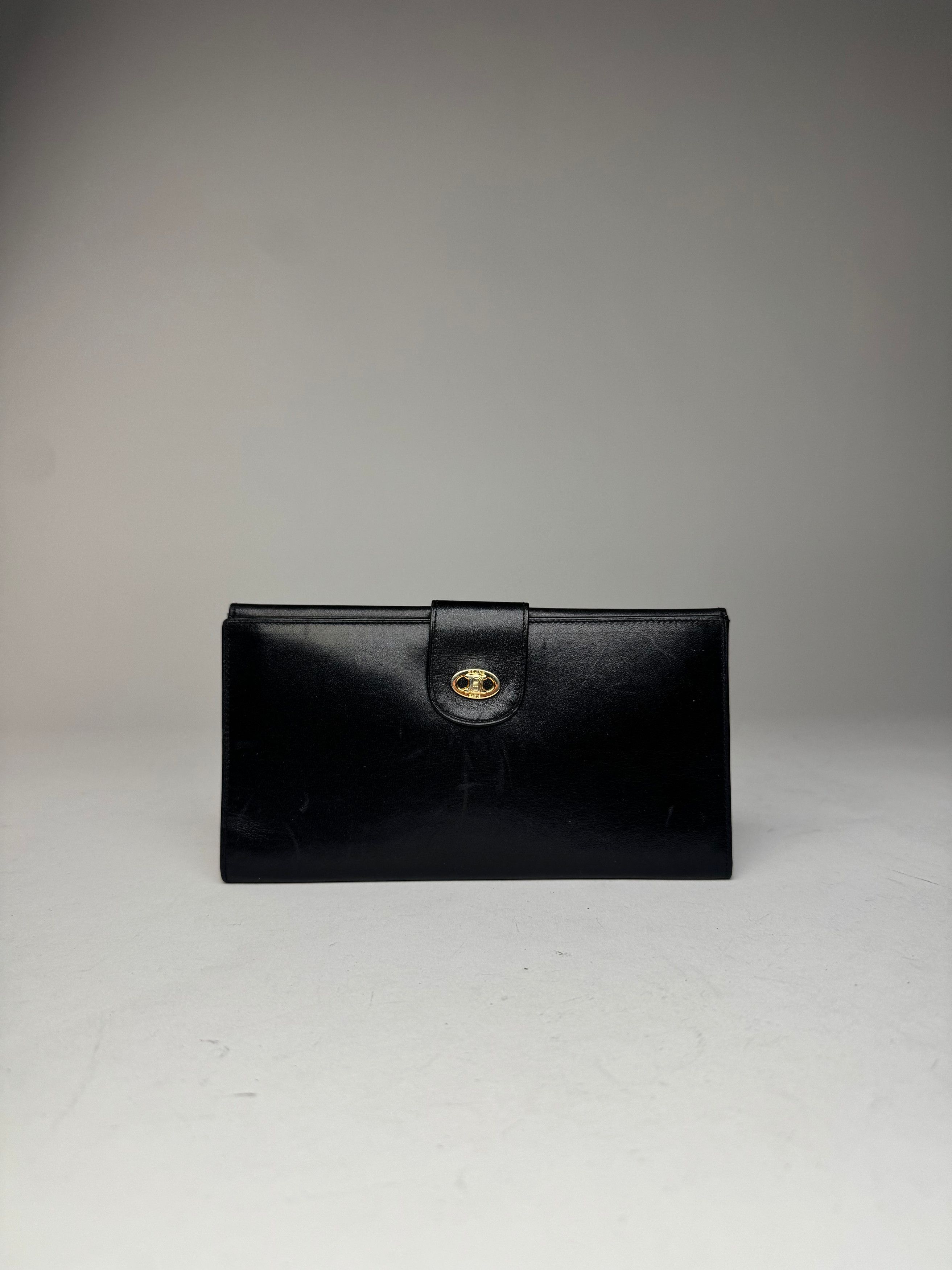 Celine Vintage Paris Triomphe Leather Wallet Black Size ONE SIZE - 10 Thumbnail