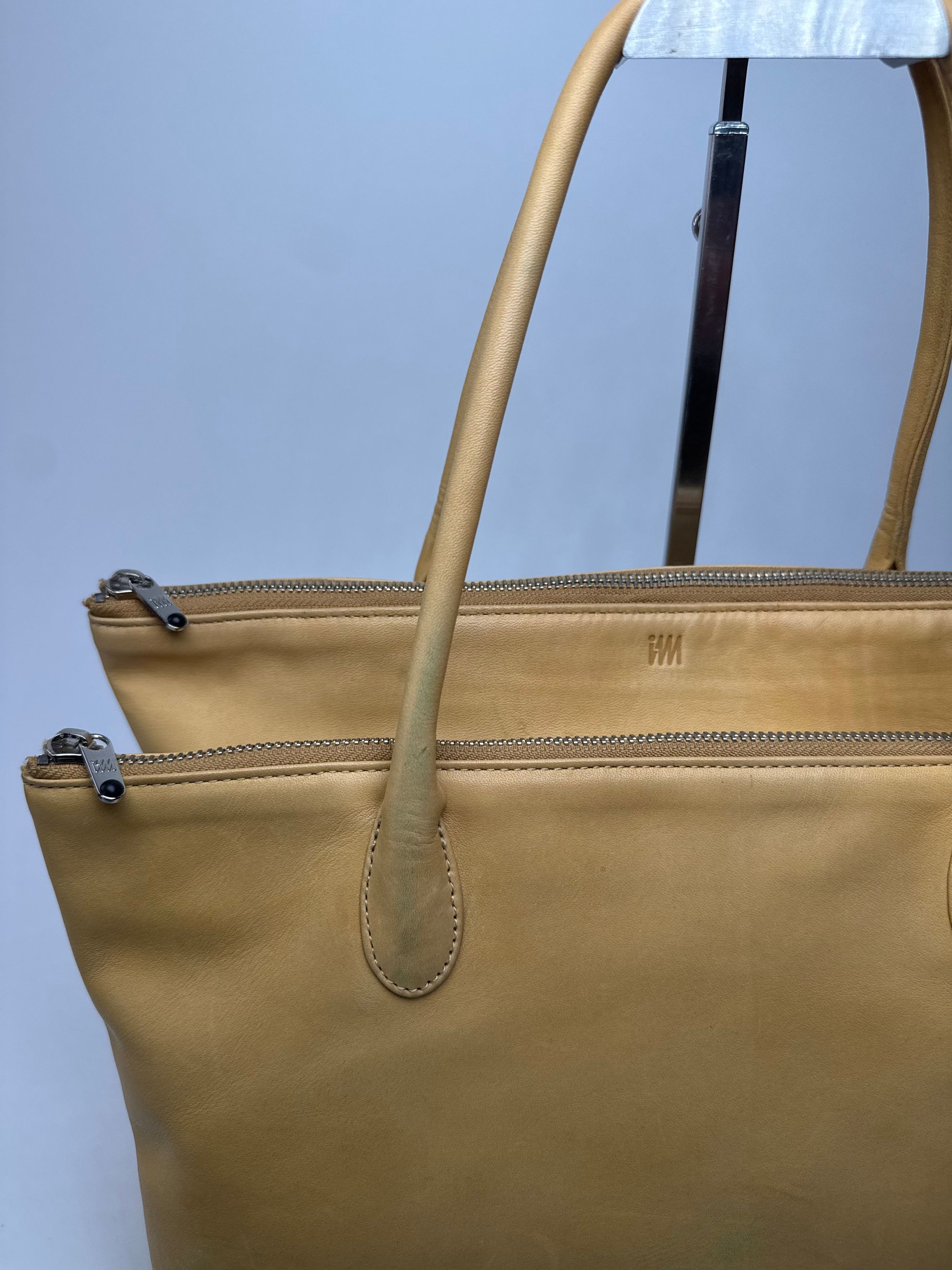 Issey Miyake Vintage Leather Handbag Yellow Beige Size ONE SIZE - 6 Thumbnail