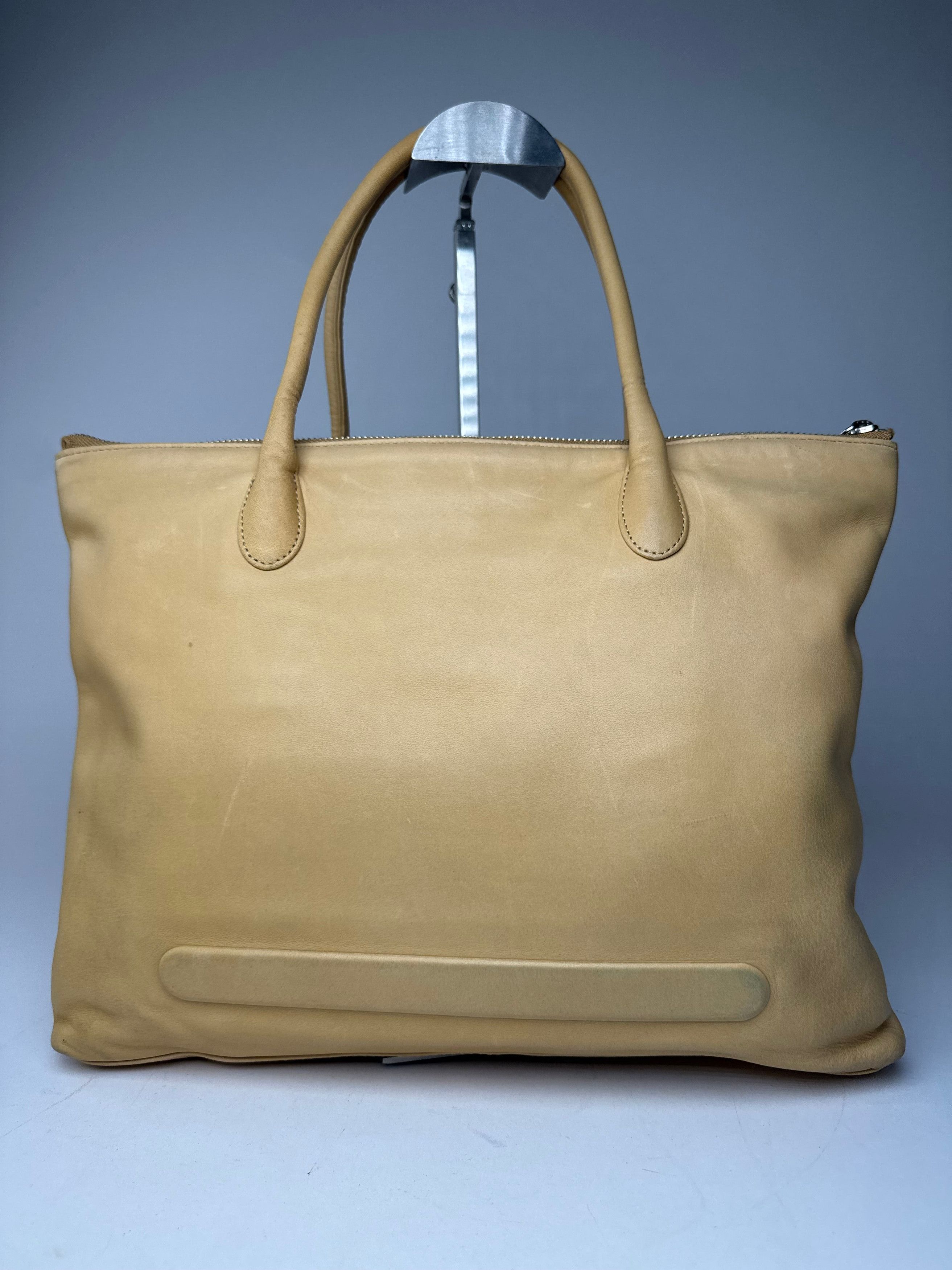 Issey Miyake Vintage Leather Handbag Yellow Beige Size ONE SIZE - 8 Thumbnail