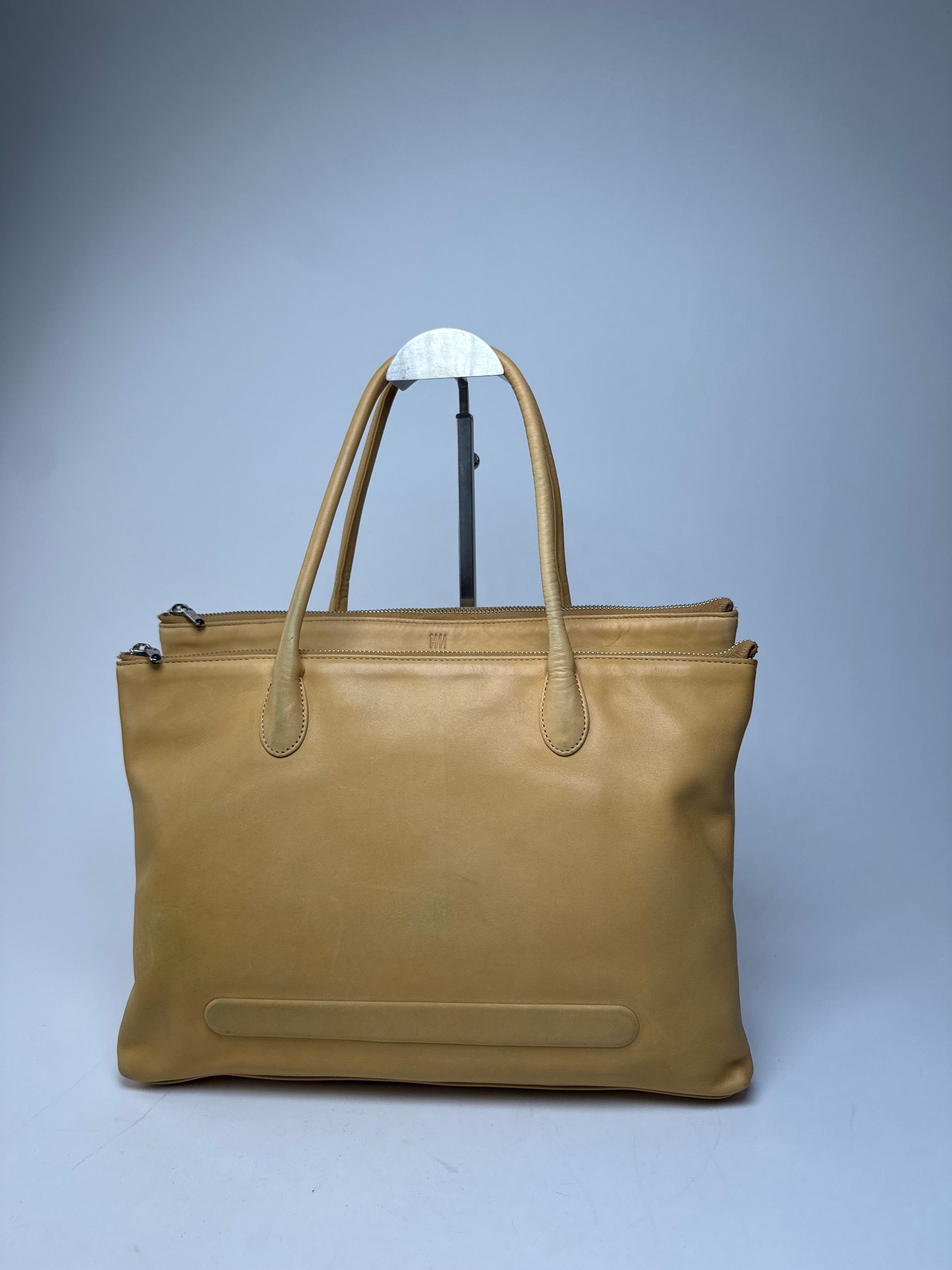 Issey Miyake Vintage Leather Handbag Yellow Beige Size ONE SIZE - 5 Thumbnail