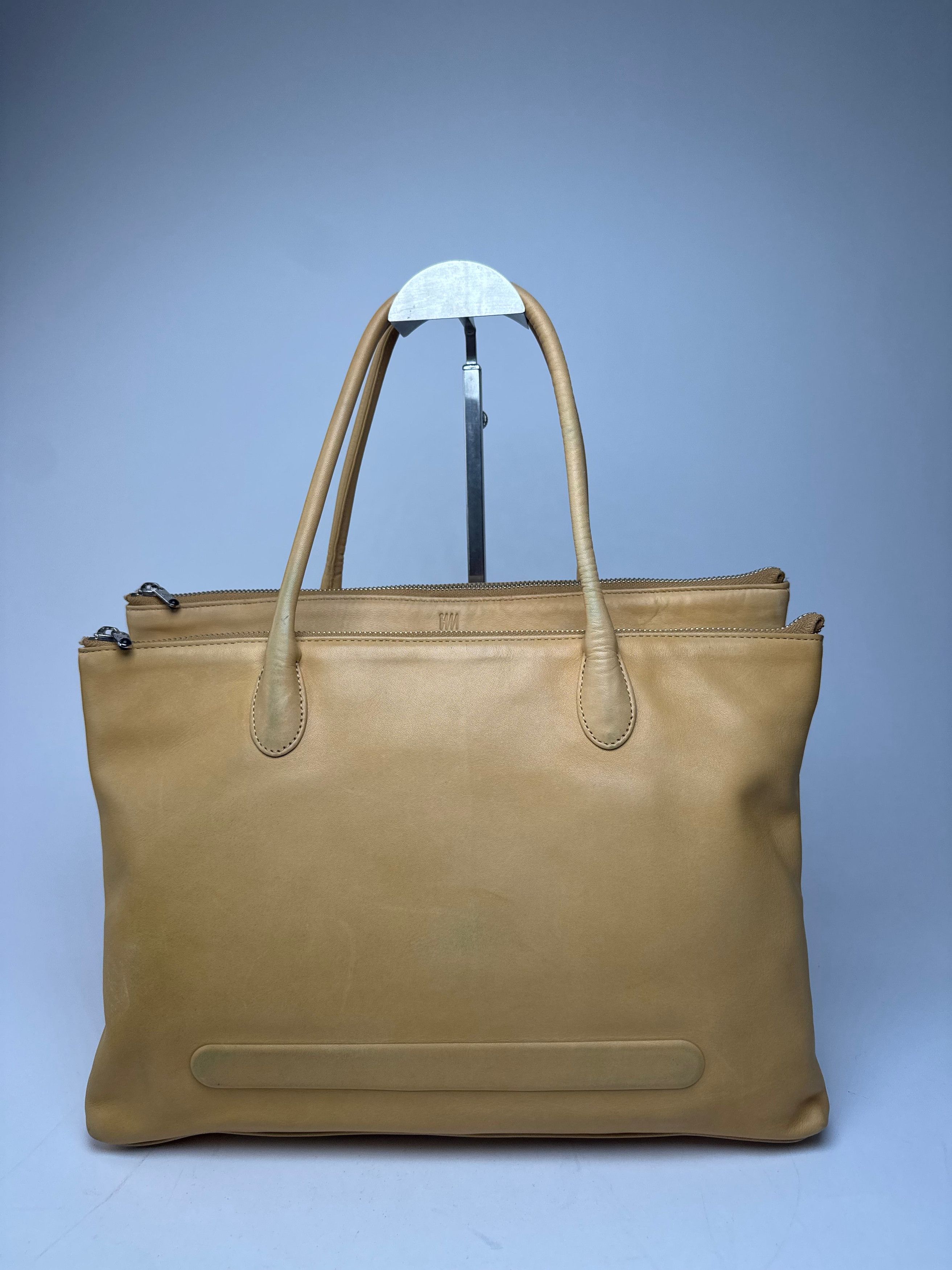 Issey Miyake Vintage Leather Handbag Yellow Beige Size ONE SIZE - 13 Thumbnail
