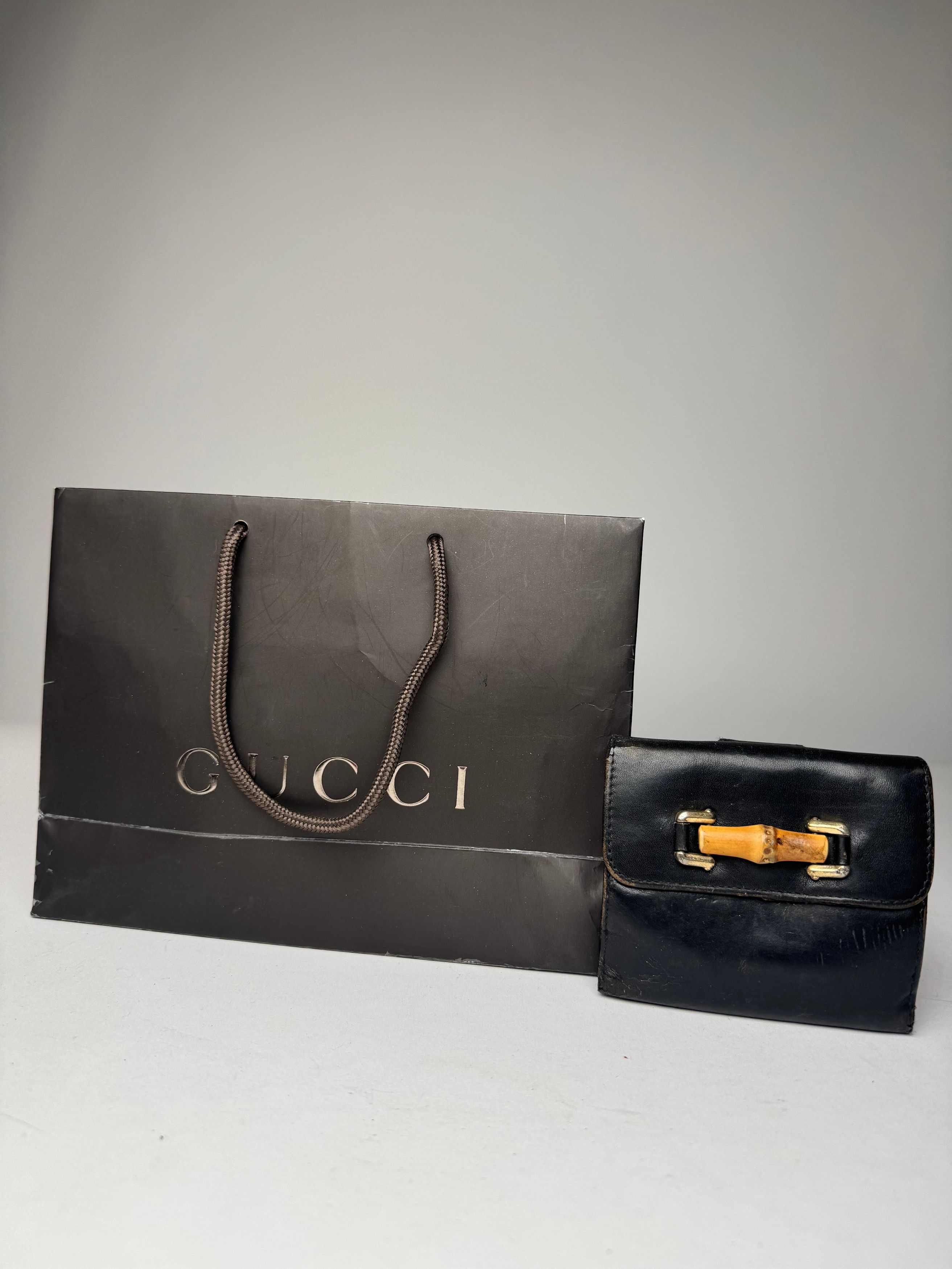 Gucci Vintage Bamboo Leather Wallet Black Size ONE SIZE - 12 Thumbnail