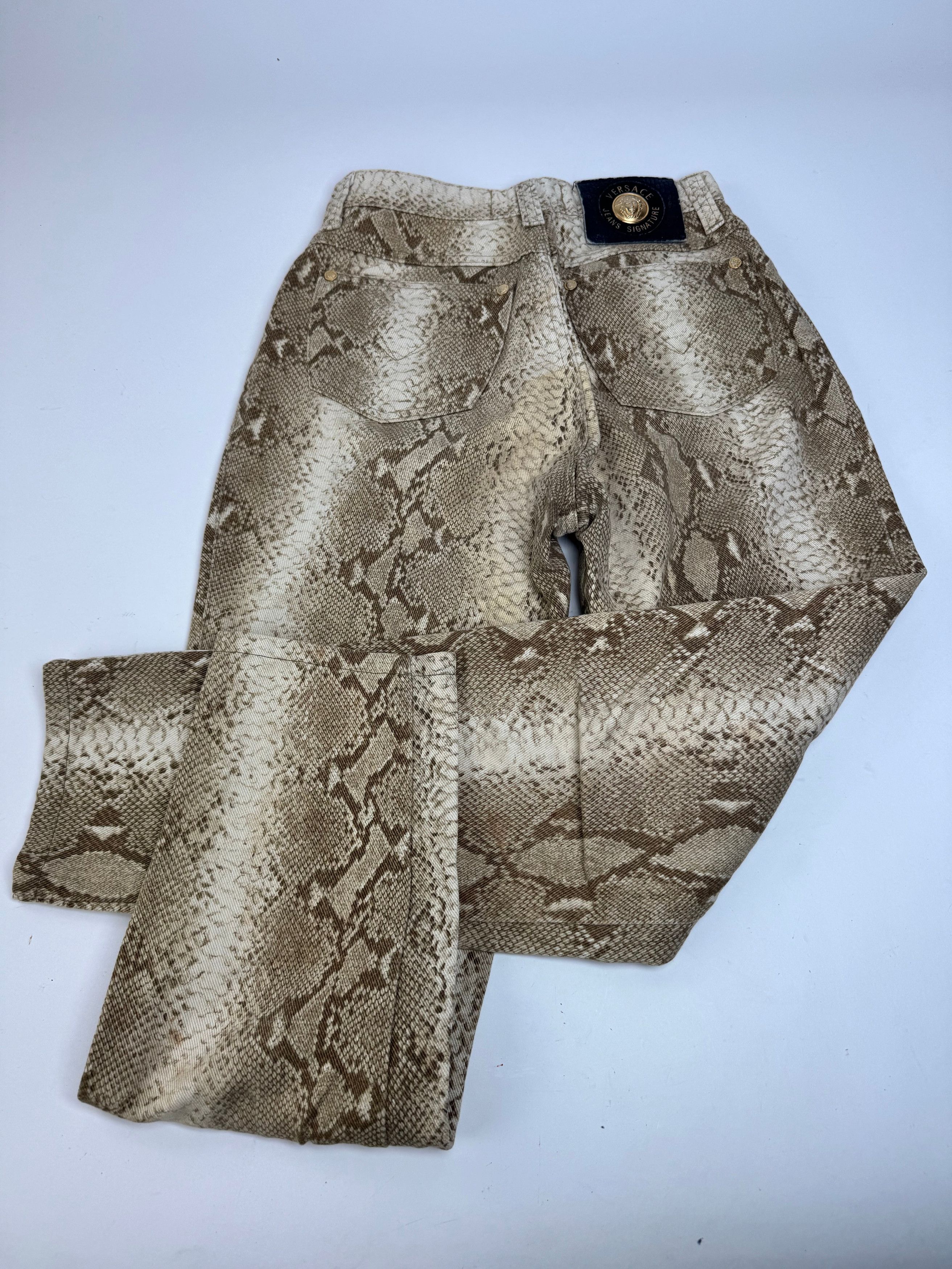 Versace Vintage Snake Emblossed Canvas Pants Gold Size 30" / US 8 / IT 44 - 8 Thumbnail