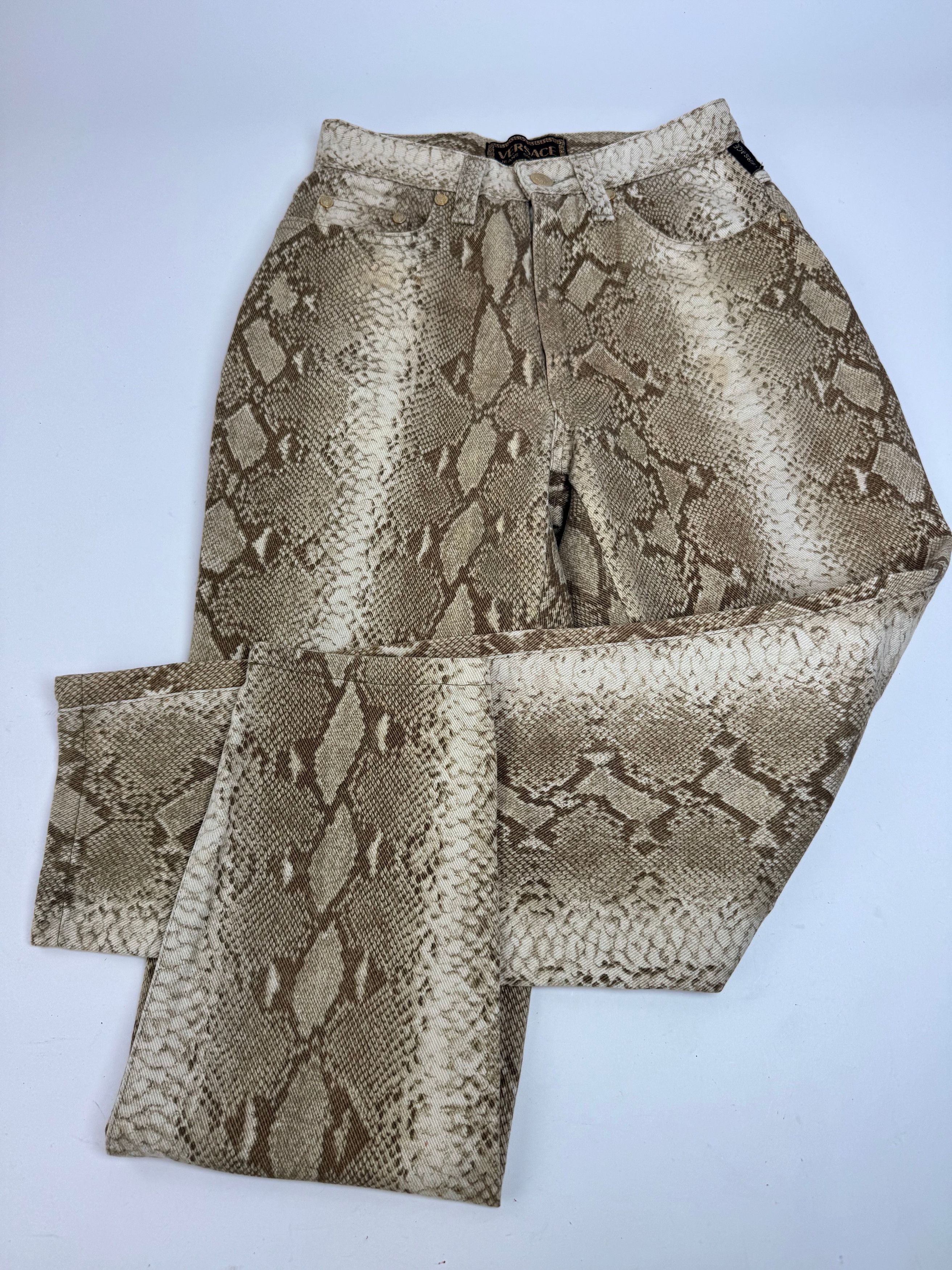 Versace Vintage Snake Emblossed Canvas Pants Gold Size 30" / US 8 / IT 44 - 13 Thumbnail