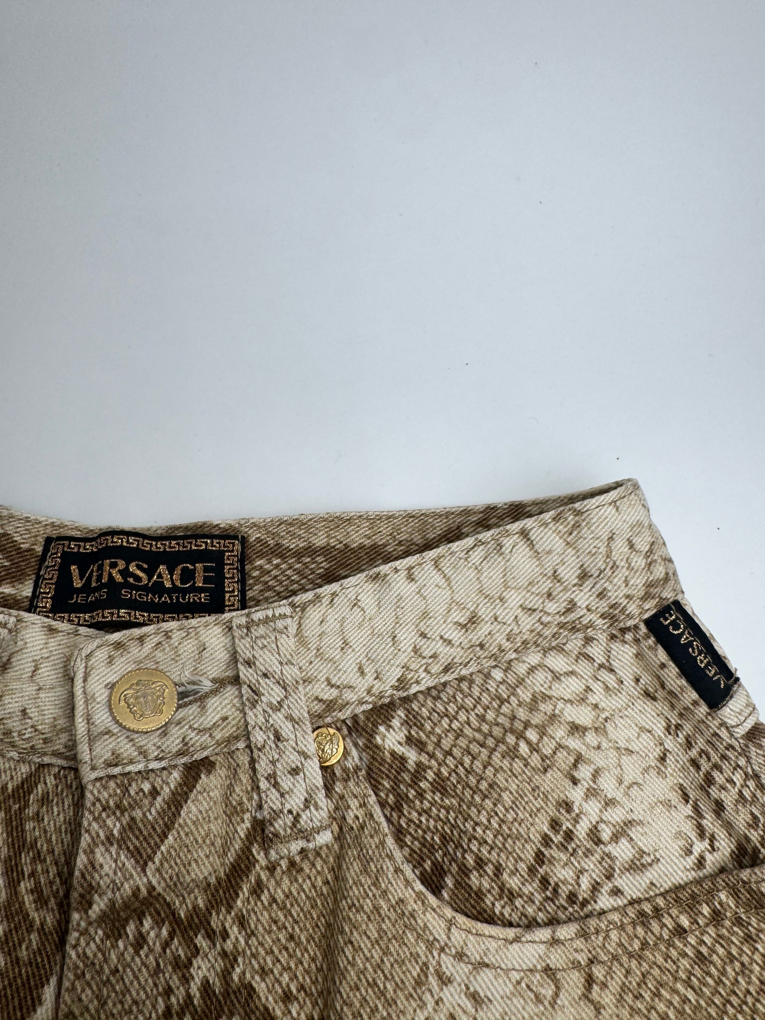 Versace Vintage Snake Emblossed Canvas Pants Gold Size 30" / US 8 / IT 44 - 4 Thumbnail