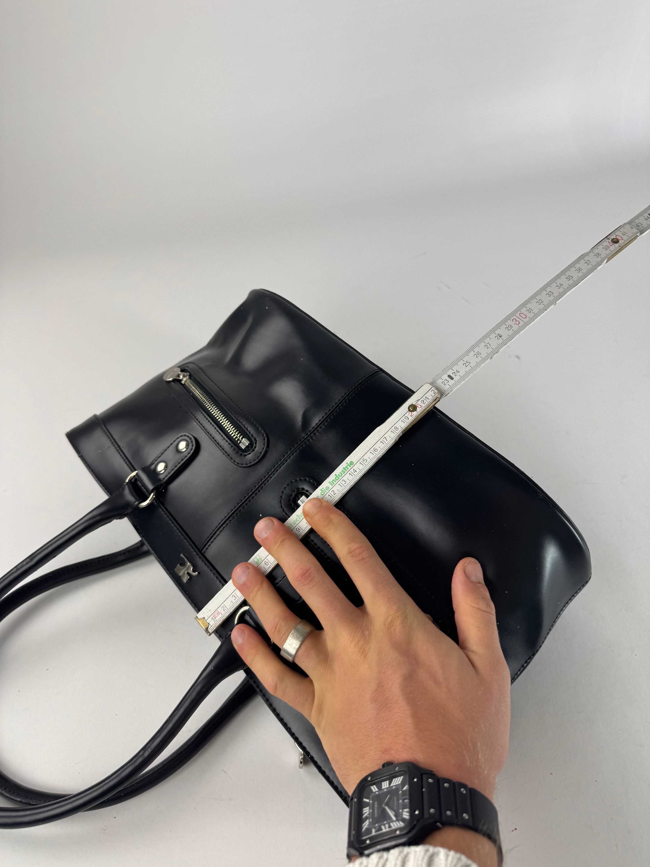 Courreges Vintage Leather Handbag Black Size ONE SIZE - 12 Thumbnail