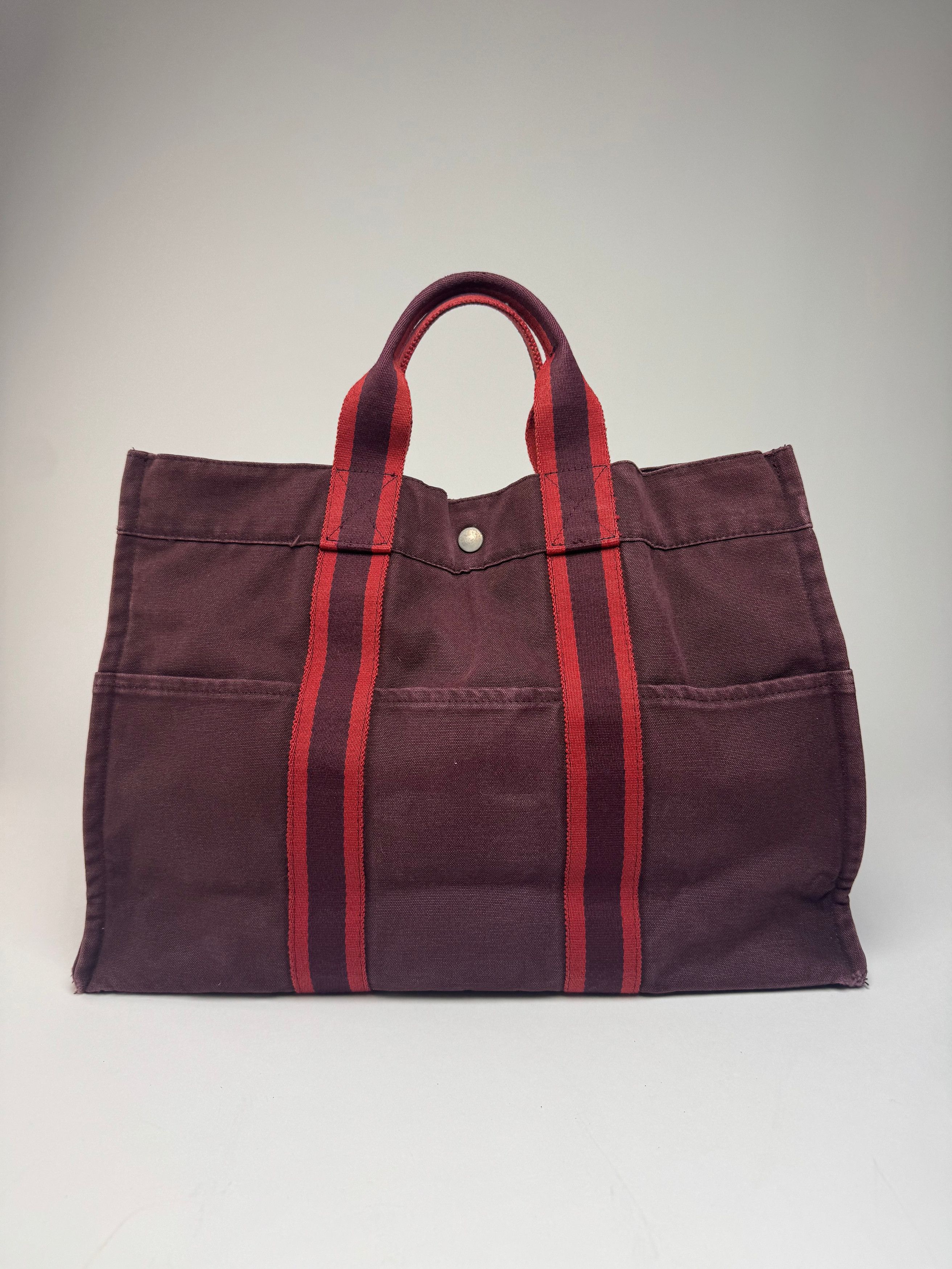 Other Vintage Hermes Canvas Tote Bag Purple Red Size ONE SIZE - 3 Thumbnail