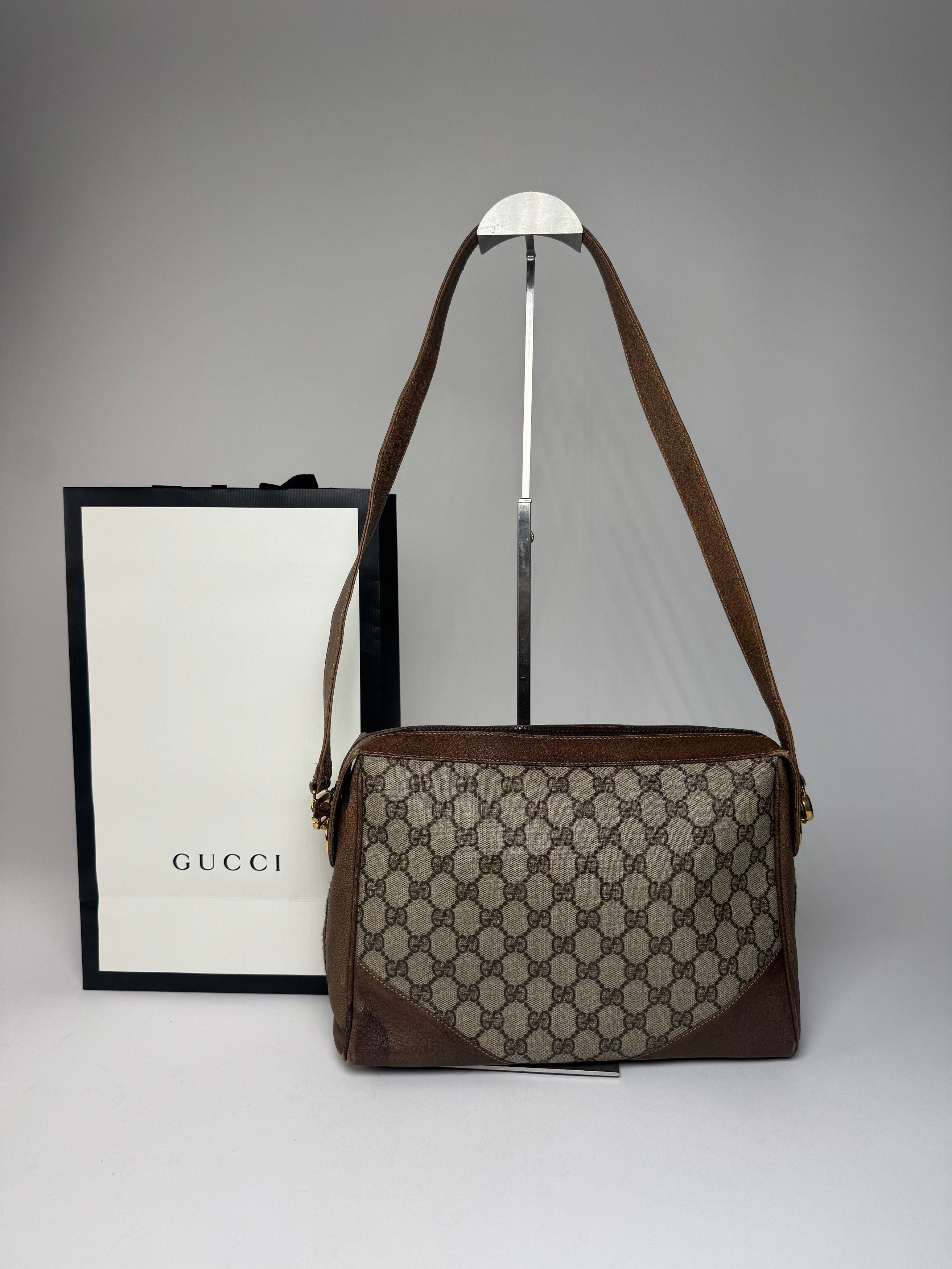 Gucci Vintage Monogram Leather Bag Grey Brown Size ONE SIZE - 3 Thumbnail