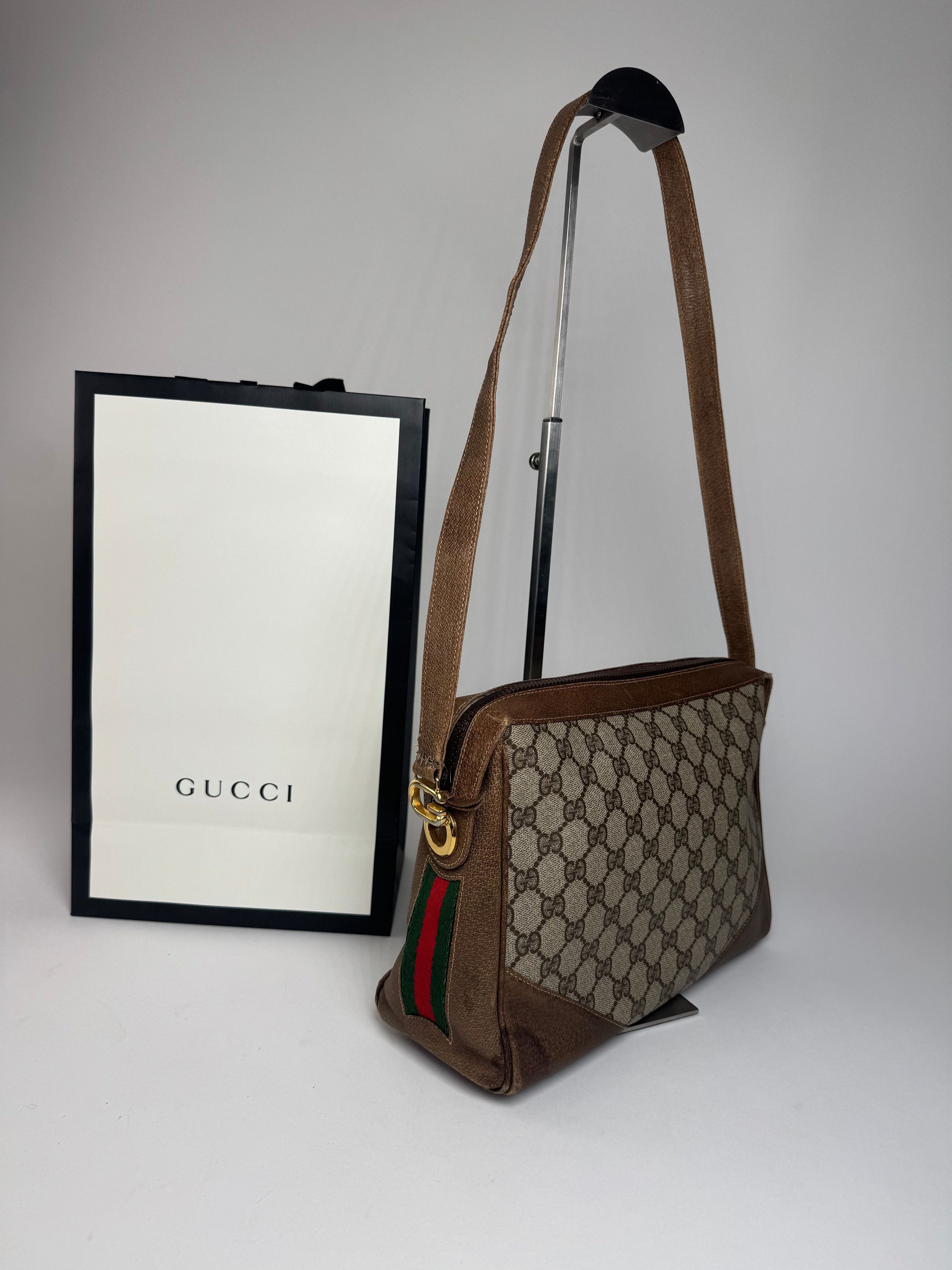Gucci Vintage Monogram Leather Bag Grey Brown Size ONE SIZE - 10 Thumbnail