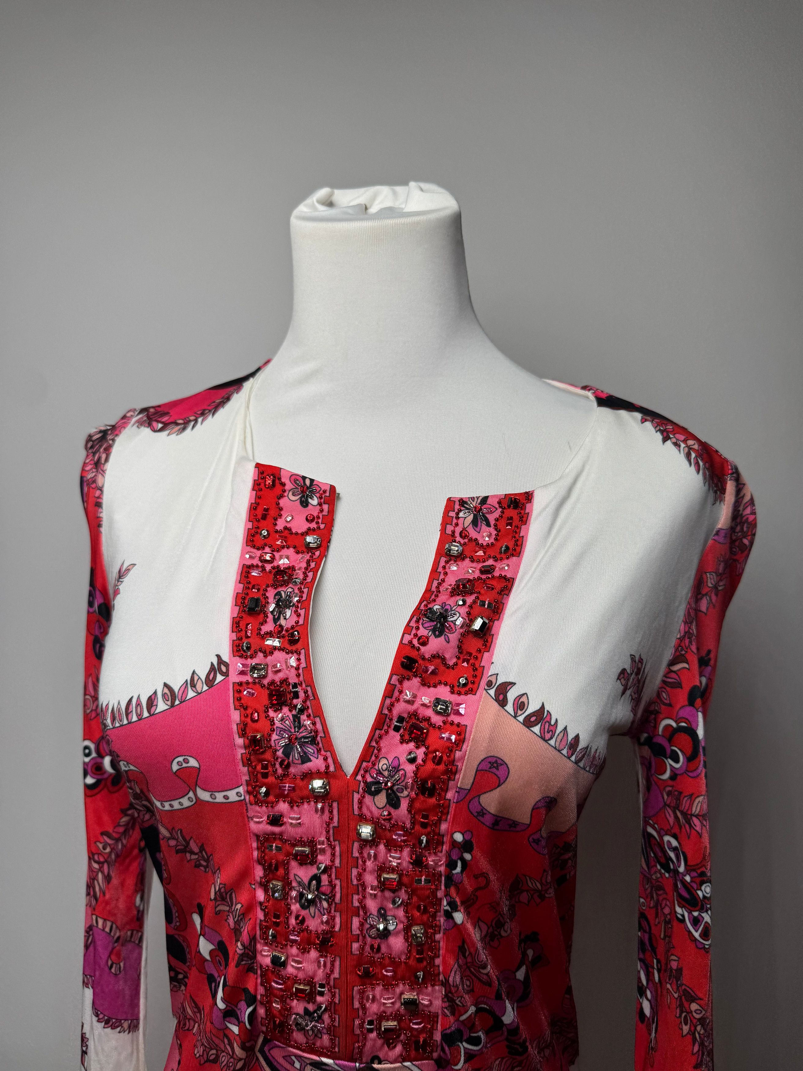 Emilio Pucci Vintage Abstract Dress / Top Red White XS Size XS / US 0-2 / IT 36-38 - 8 Thumbnail