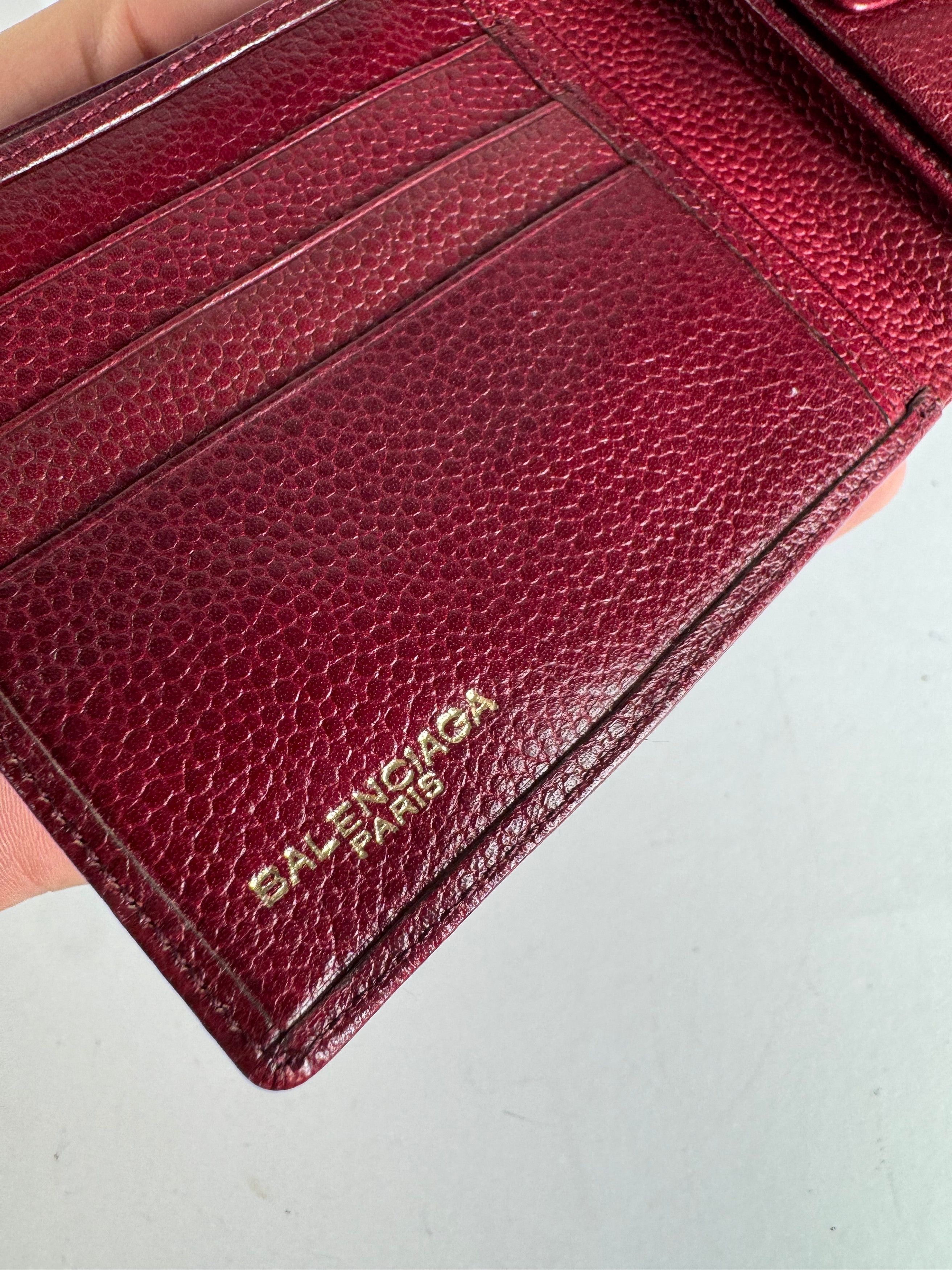 Balenciaga Vintage Flapable Leather Wallet Burgundy Size ONE SIZE - 4 Thumbnail