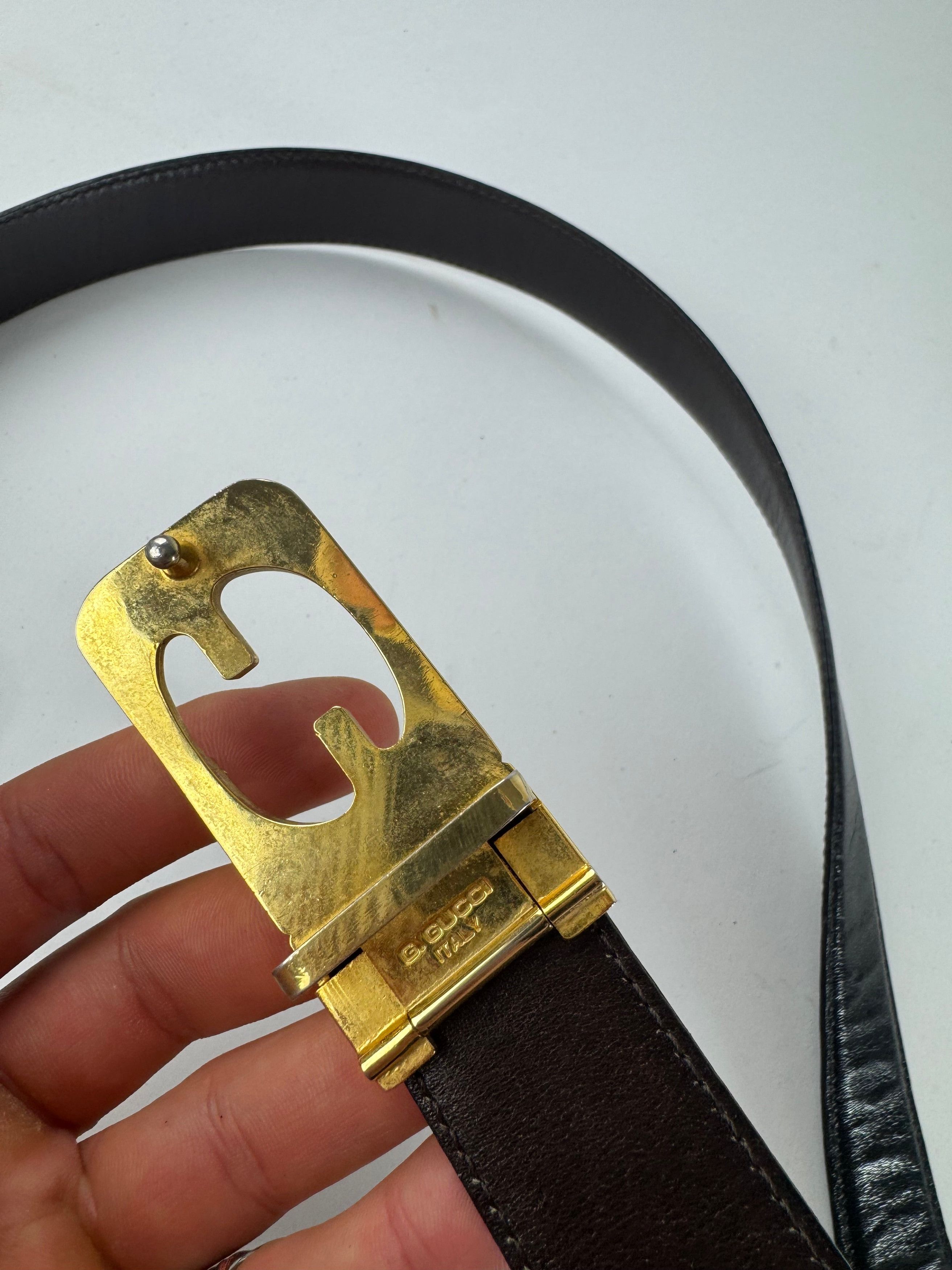 Gucci Vintage Leather 70s Belt Black Size ONE SIZE - 5 Thumbnail