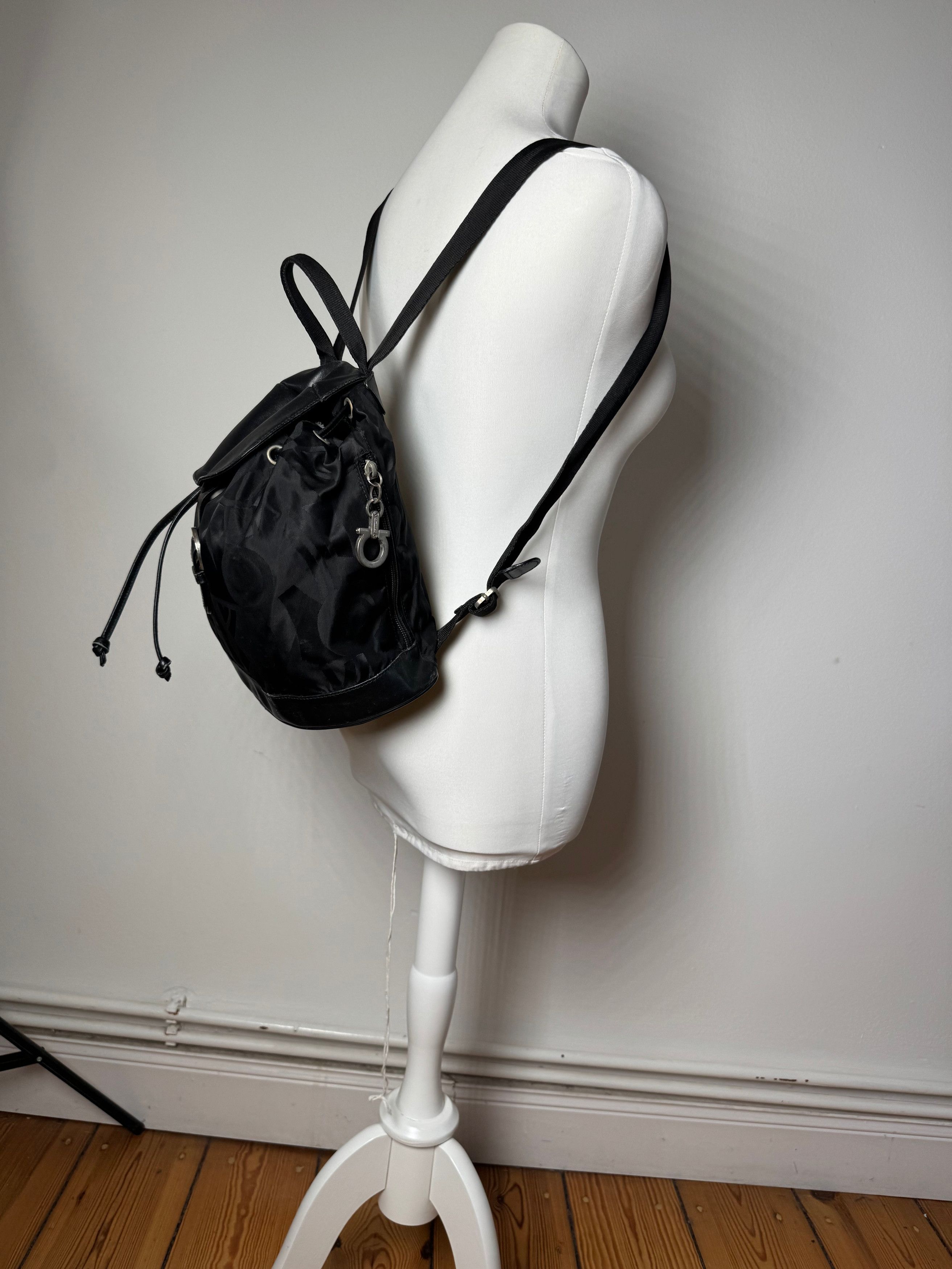 Salvatore Ferragamo Vintage Monogram Canvas Leather Backpack Black Size ONE SIZE - 10 Thumbnail