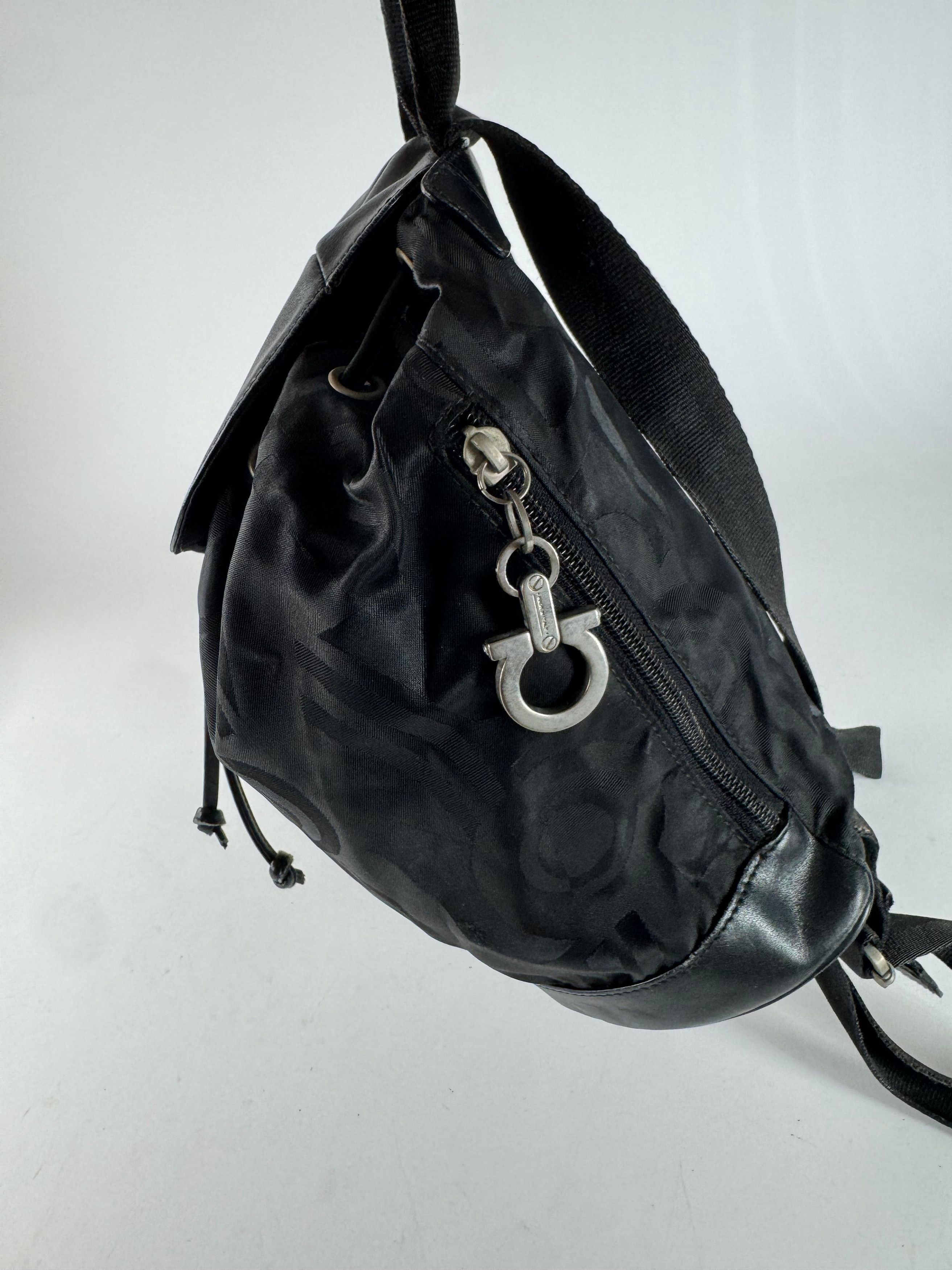 Salvatore Ferragamo Vintage Monogram Canvas Leather Backpack Black Size ONE SIZE - 11 Thumbnail