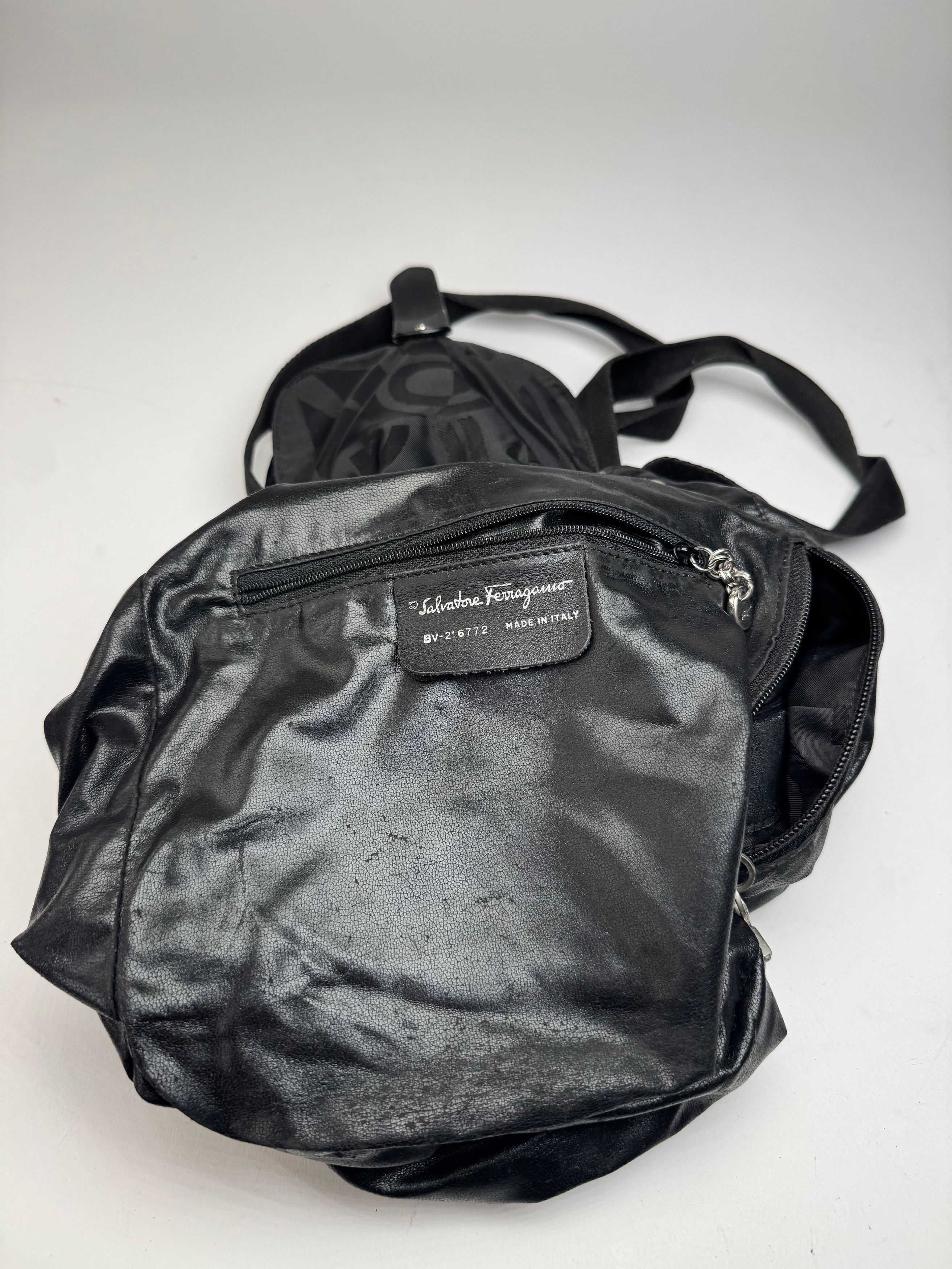 Salvatore Ferragamo Vintage Monogram Canvas Leather Backpack Black Size ONE SIZE - 4 Thumbnail