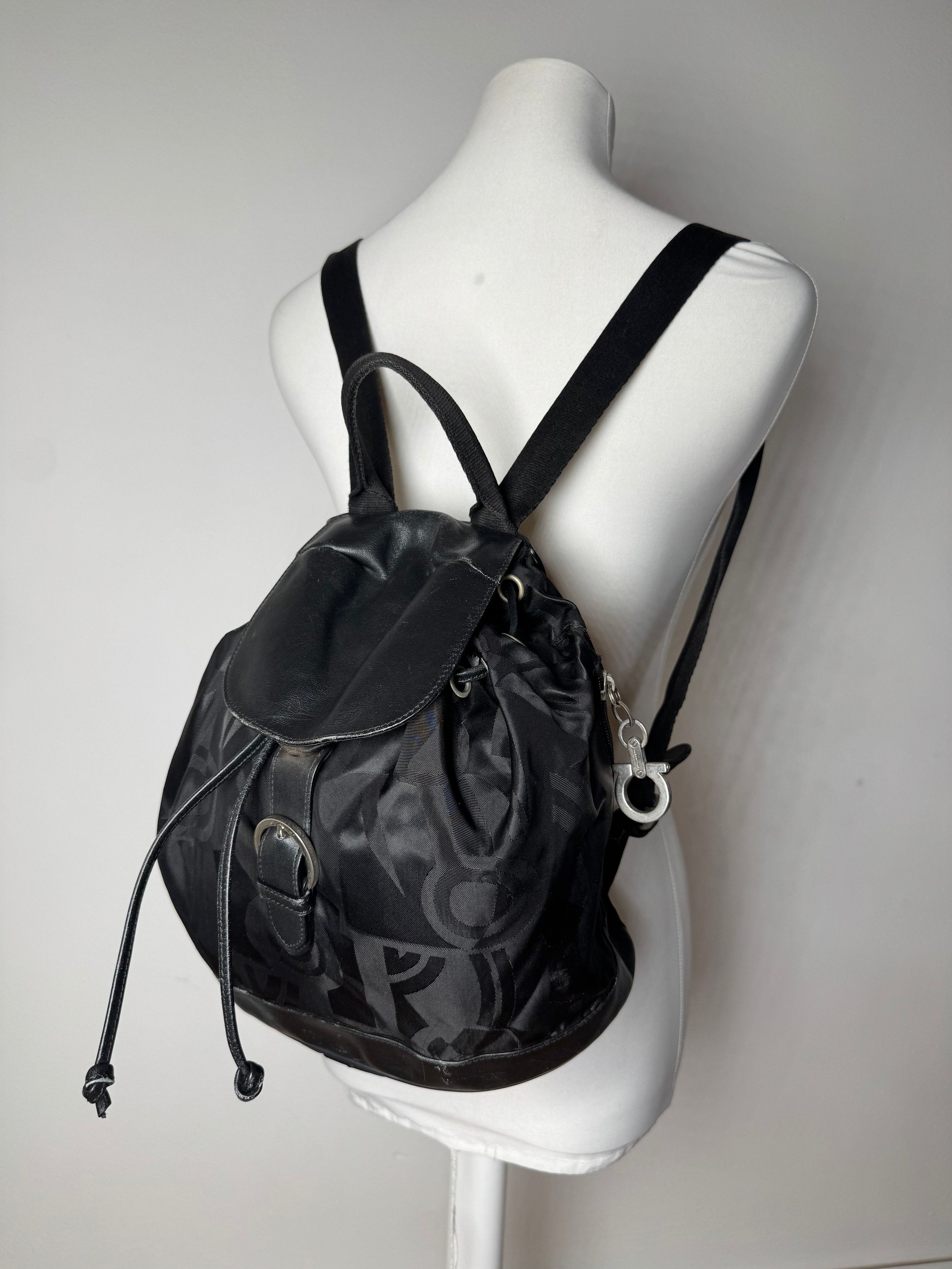 Salvatore Ferragamo Vintage Monogram Canvas Leather Backpack Black Size ONE SIZE - 13 Thumbnail