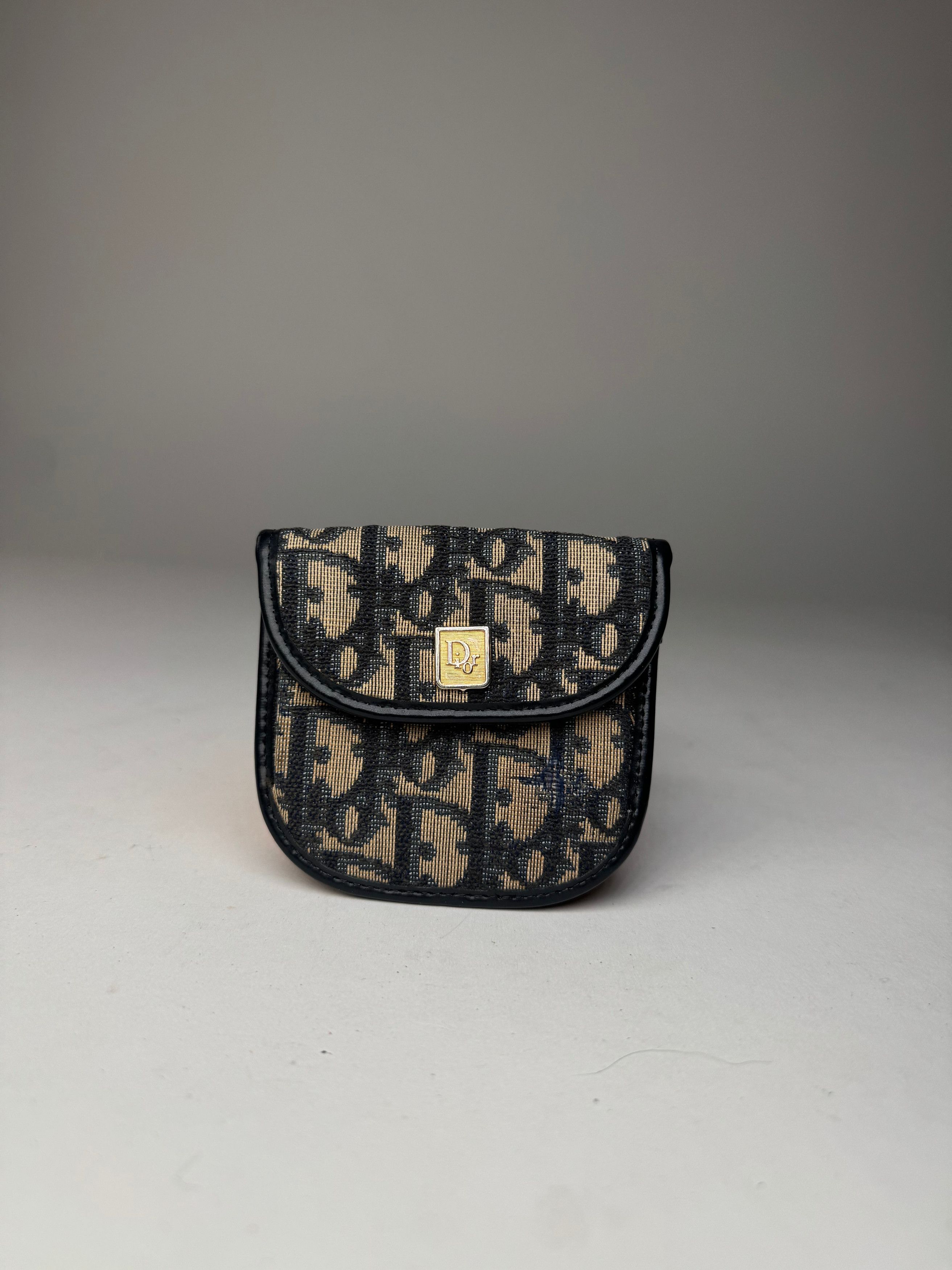 Dior Vintage Oblique Monogram Purse Beige Navy Size ONE SIZE - 9 Thumbnail