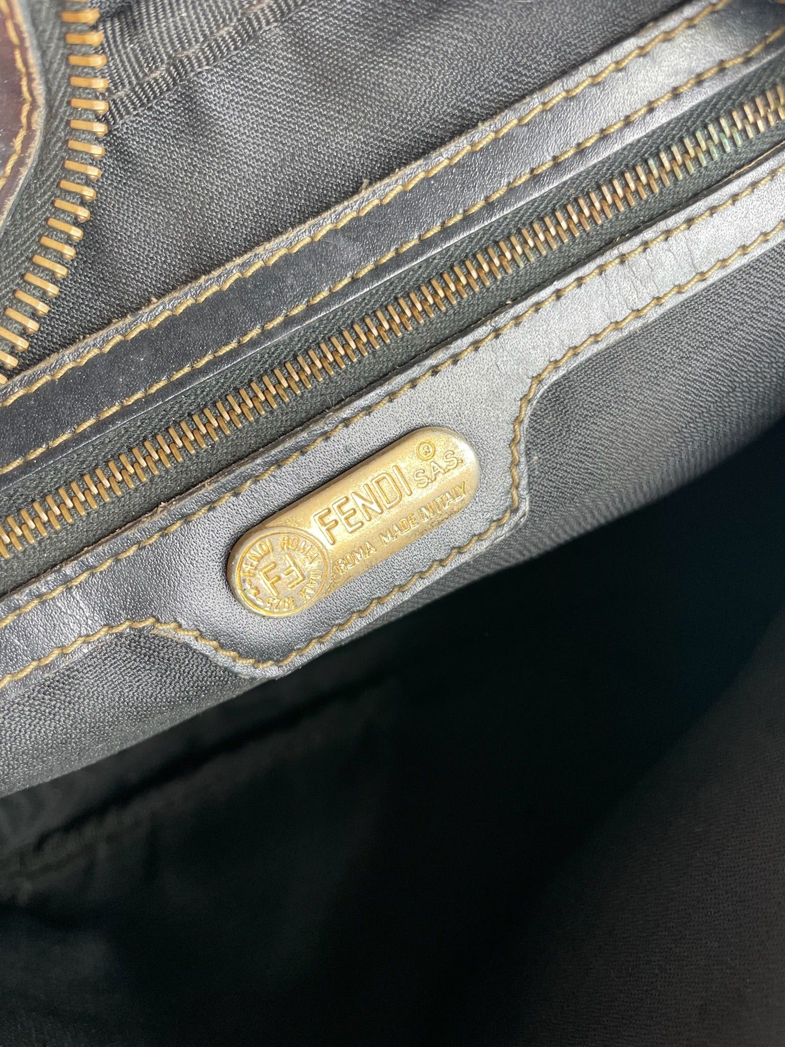 Fendi Vintage Striped Leather Clutch Black Brown Size ONE SIZE - 3 Thumbnail