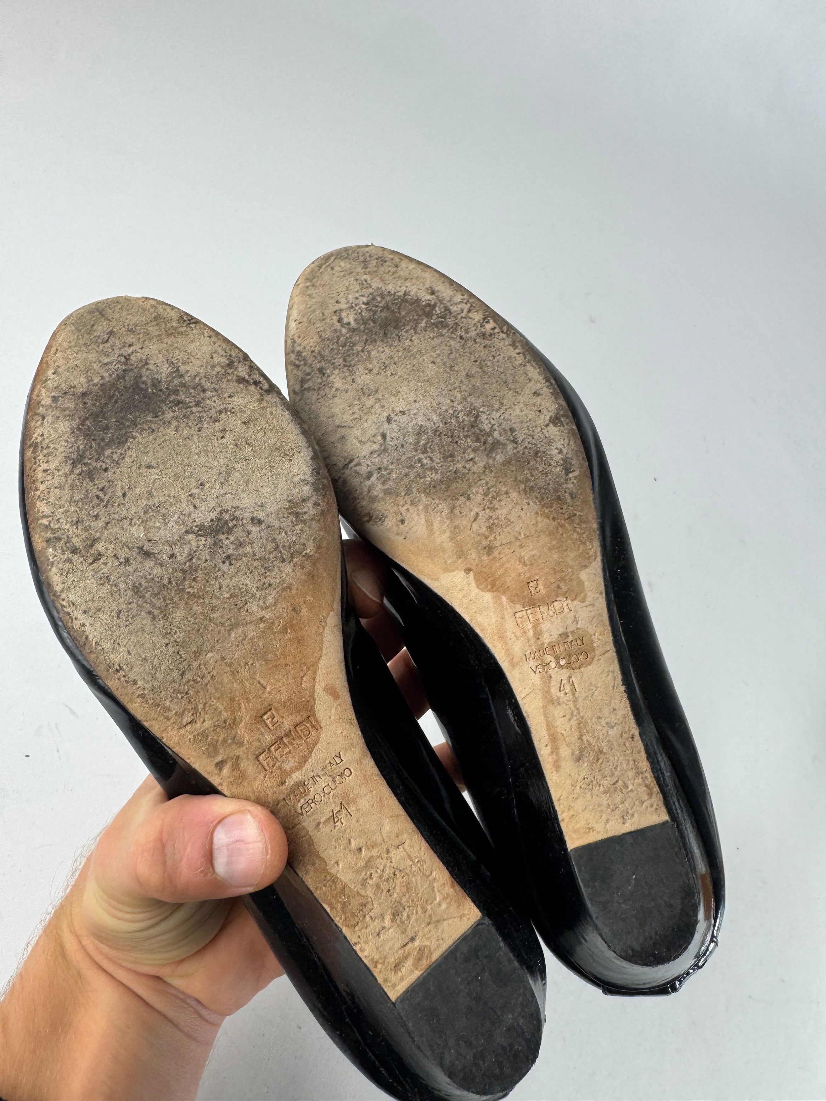 Fendi Vintage Patent Leather Clogs Black EU41 Size US 10 / IT 40 - 8 Thumbnail