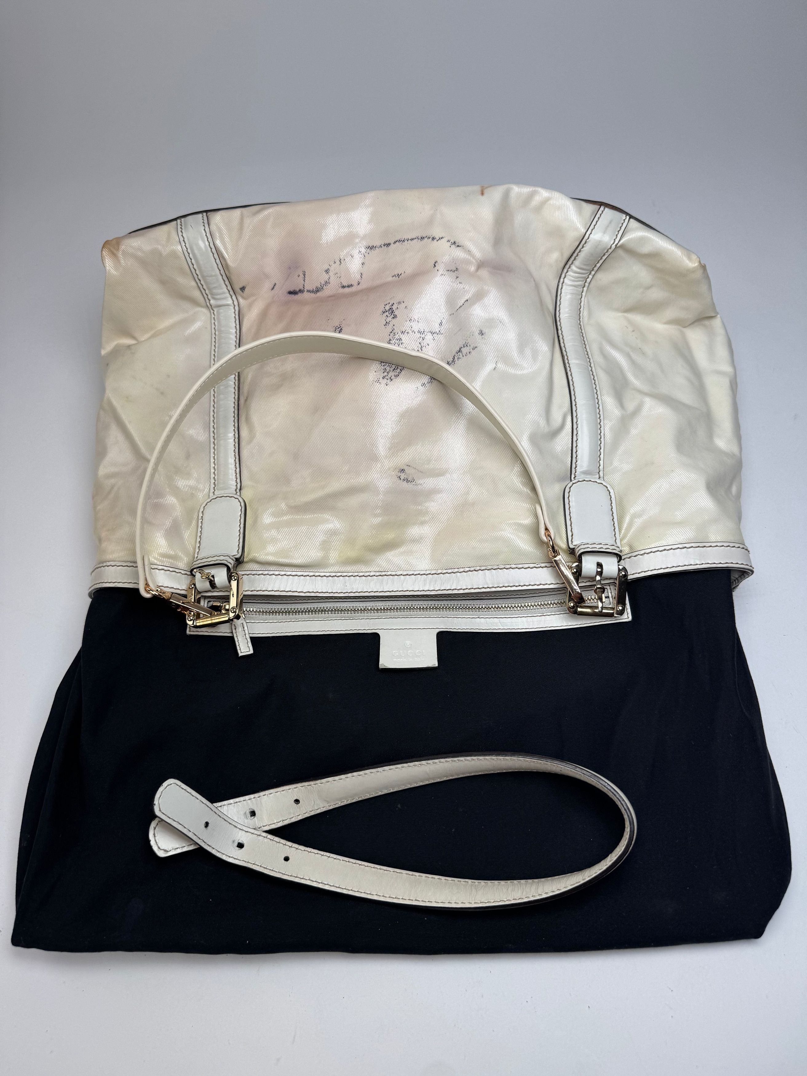 Gucci Vintage GG Leather / Polyester Tote Bag White Size ONE SIZE - 3 Thumbnail
