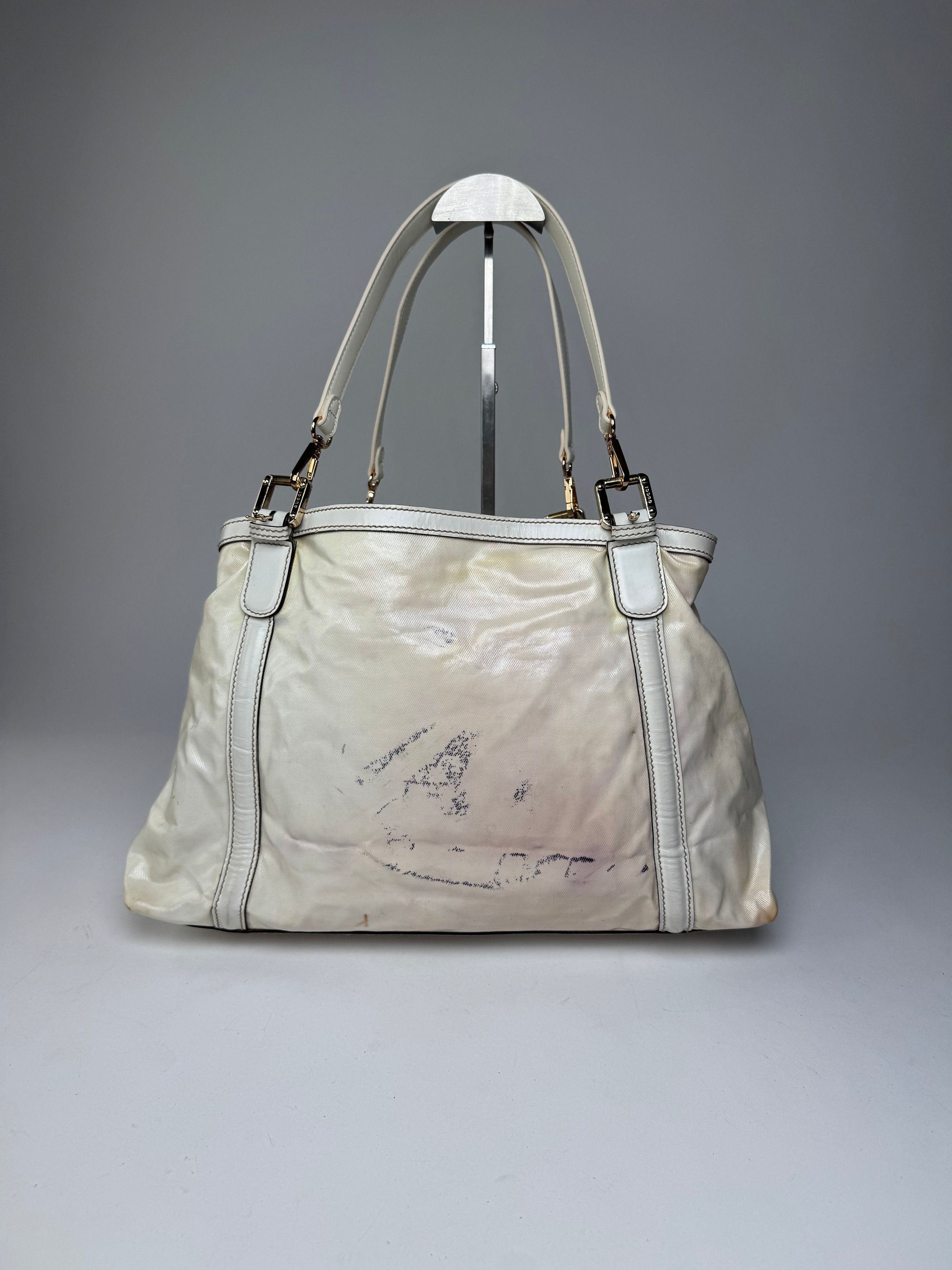 Gucci Vintage GG Leather / Polyester Tote Bag White Size ONE SIZE - 10 Thumbnail