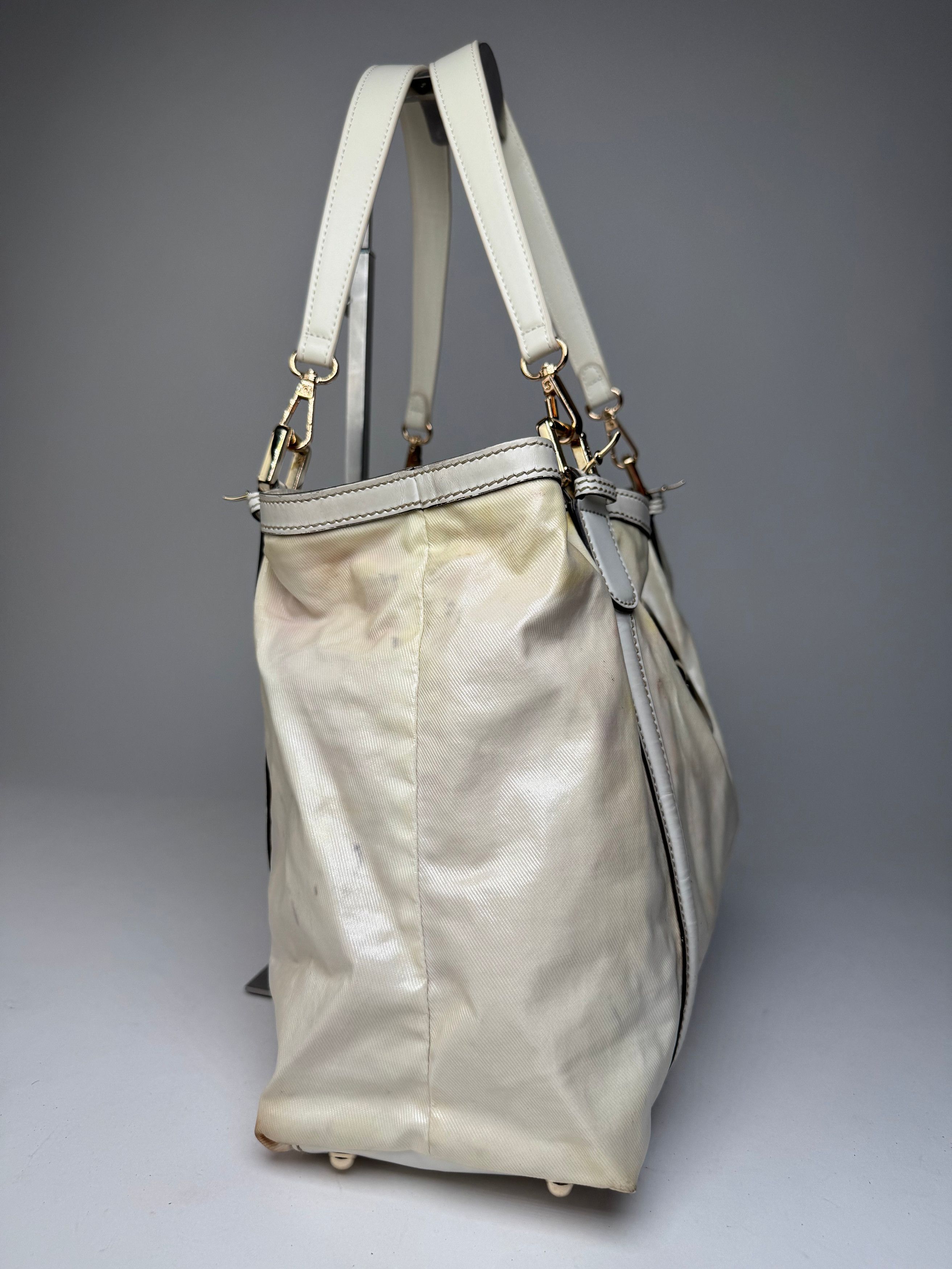 Gucci Vintage GG Leather / Polyester Tote Bag White Size ONE SIZE - 9 Thumbnail