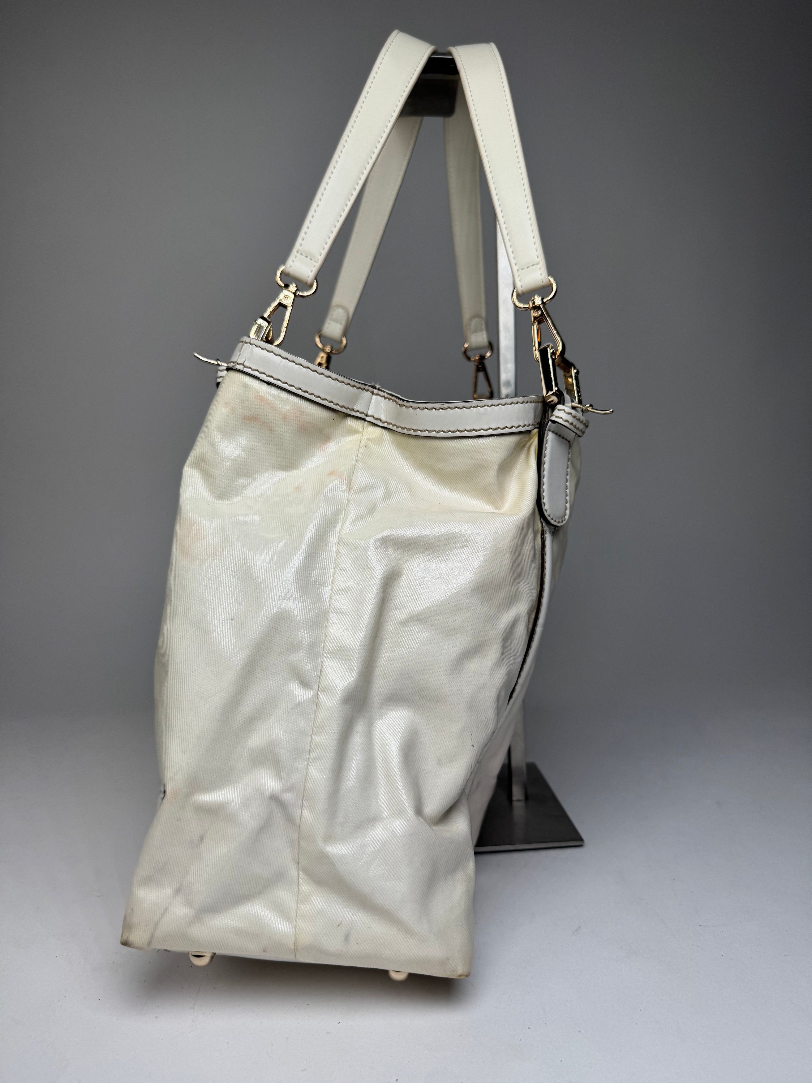 Gucci Vintage GG Leather / Polyester Tote Bag White Size ONE SIZE - 7 Thumbnail