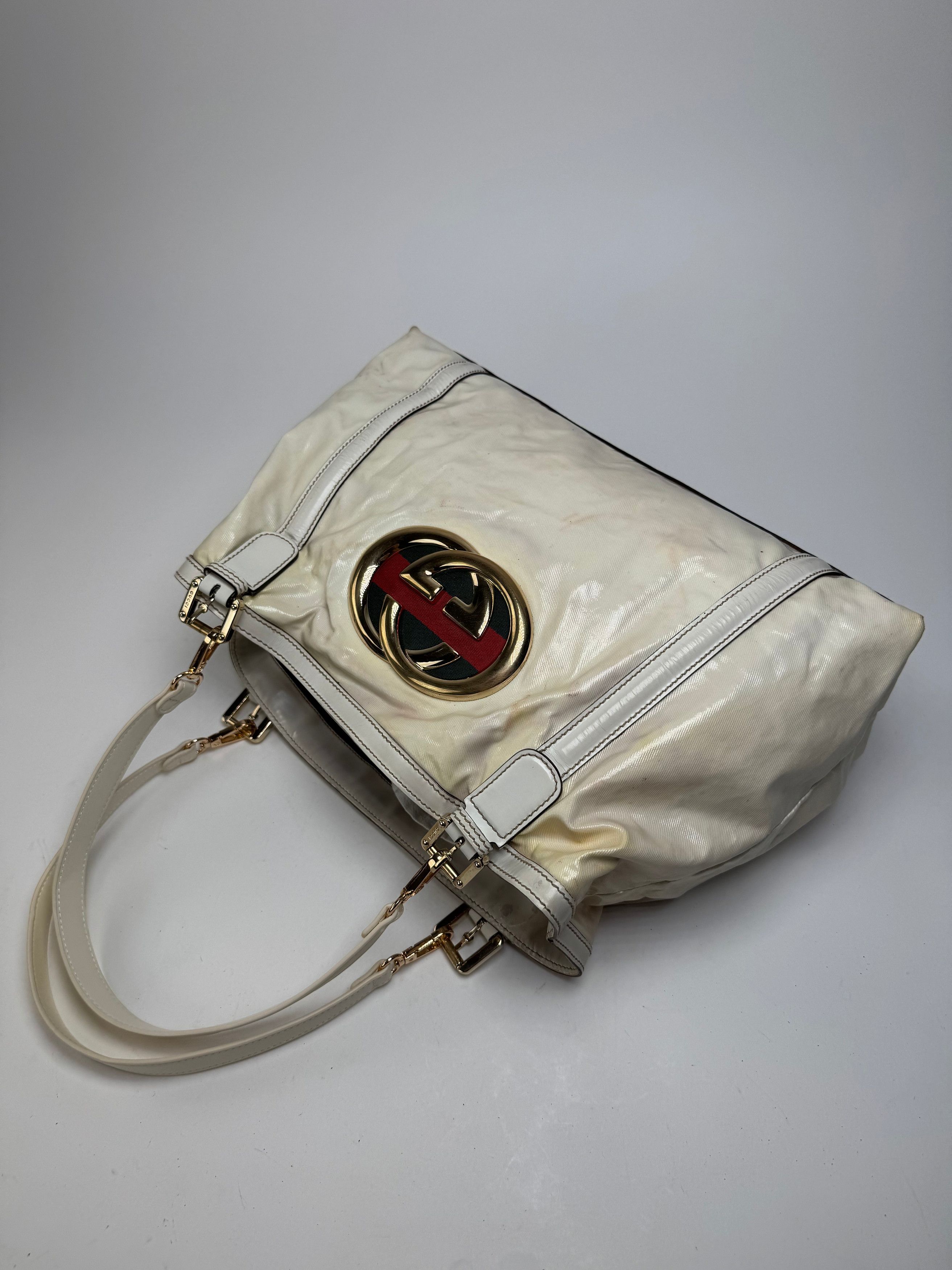 Gucci Vintage GG Leather / Polyester Tote Bag White Size ONE SIZE - 11 Thumbnail
