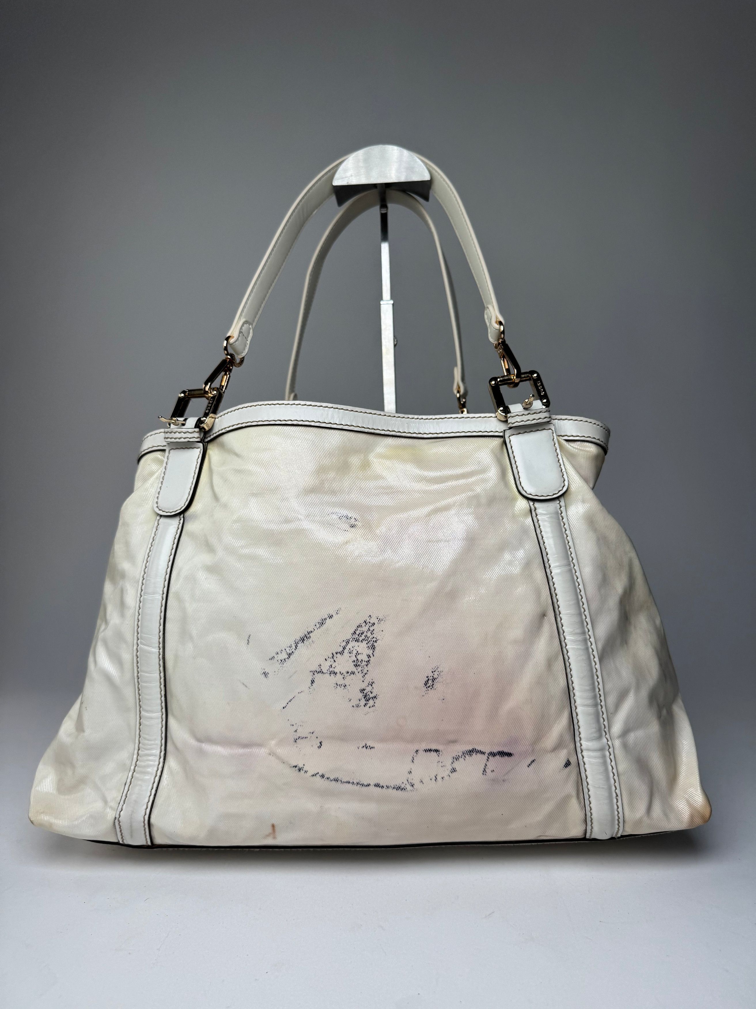 Gucci Vintage GG Leather / Polyester Tote Bag White Size ONE SIZE - 2 Thumbnail